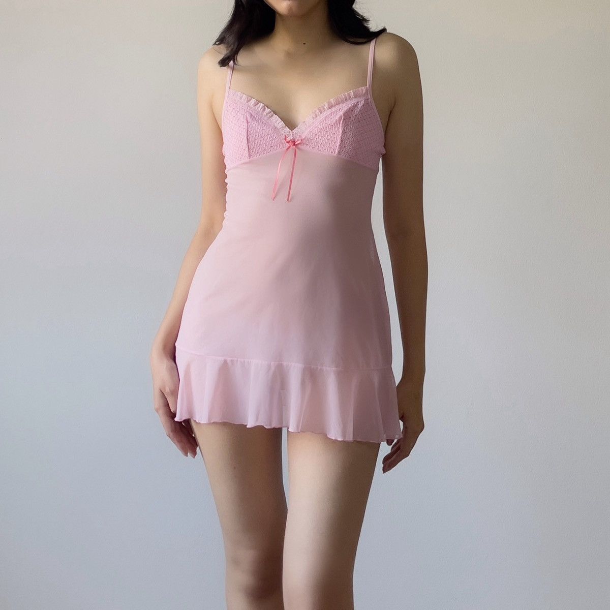 Victoria's Secret Vintage Pink Mesh Sheer Mini Slip Dress (S-M) Size M / US 6-8 / IT 42-44 - 4 Thumbnail