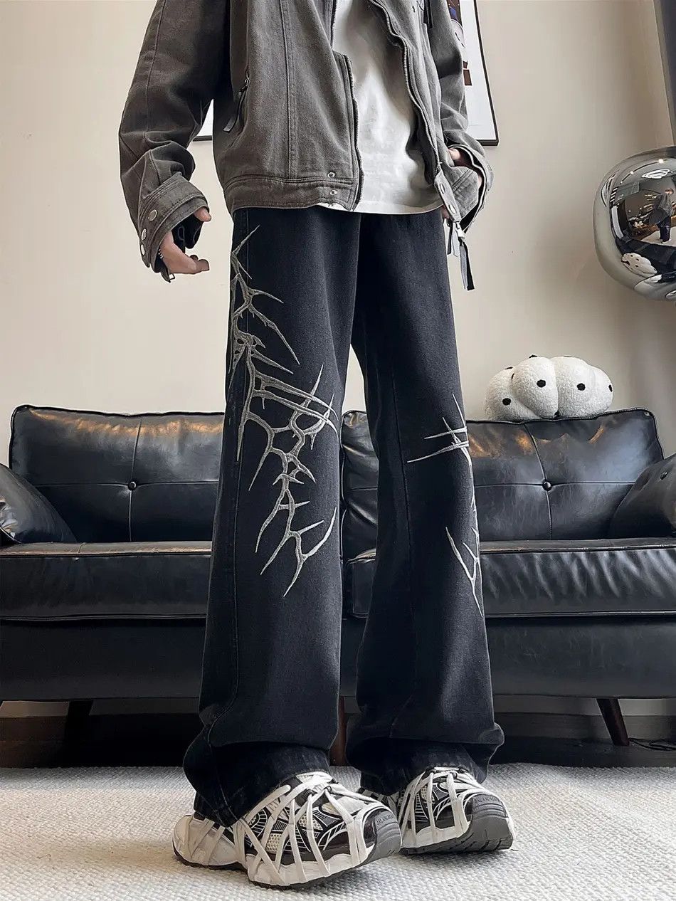 Japanese Brand Retro loose embroidered micro flared jeans Size US 32 / EU 48 - 3 Thumbnail