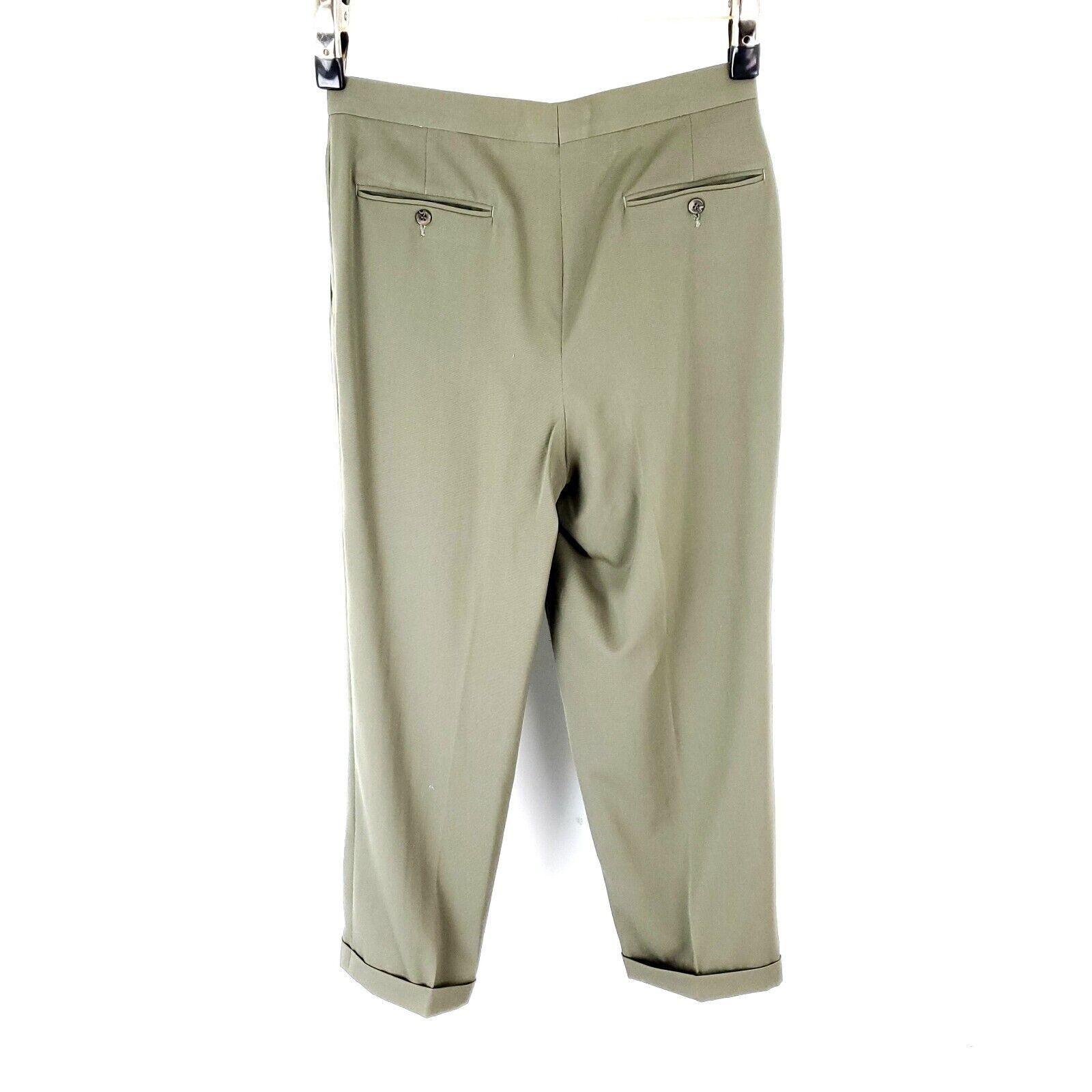 Designer Greg Peters Wool Dress Pants 37/28 Green Beige Pleated Cuffe Size 36R - 4 Thumbnail