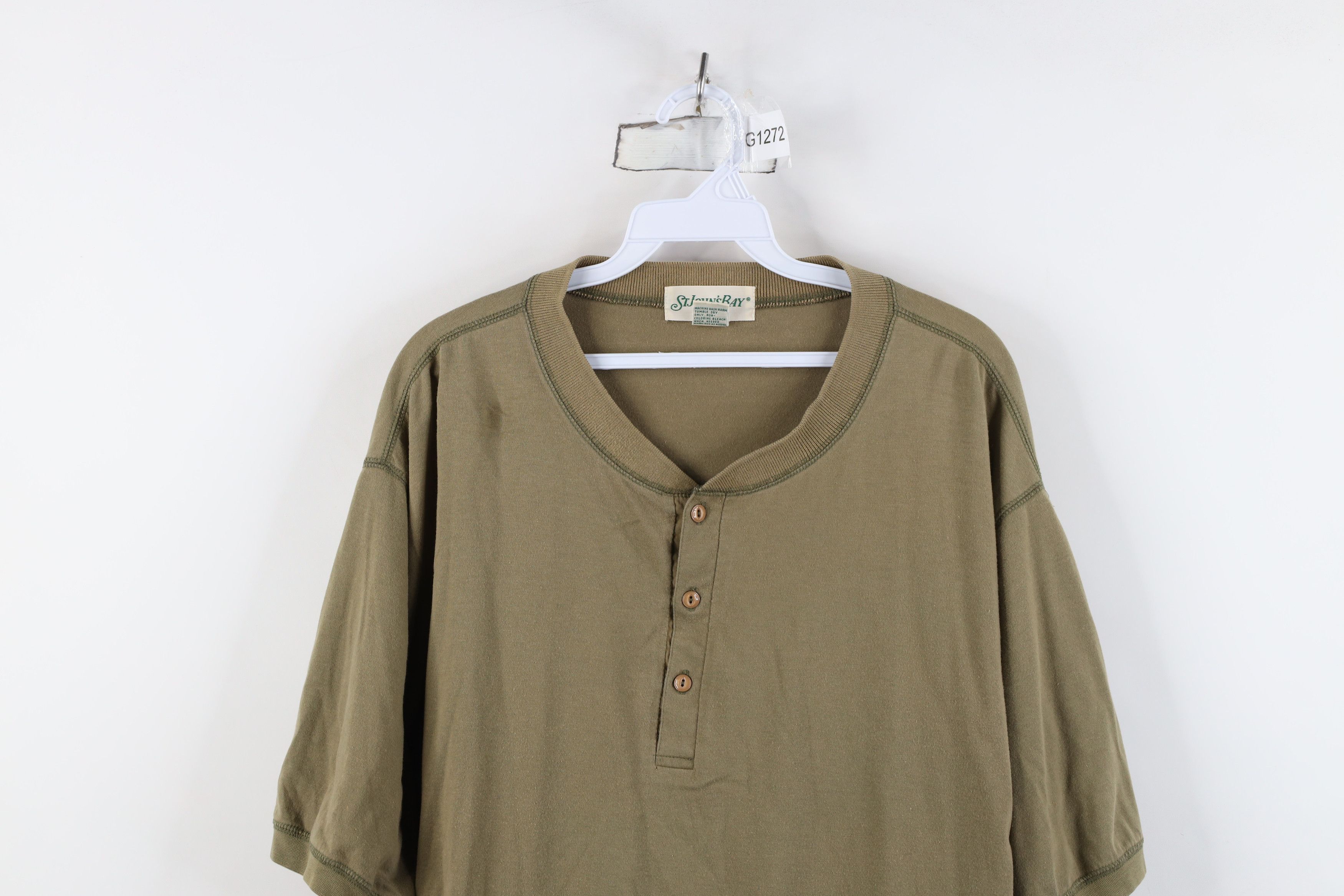 Vintage Vintage 90s Streetwear Blank Ringer Henley T-Shirt Green Size US L / EU 52-54 / 3 - 2 Thumbnail