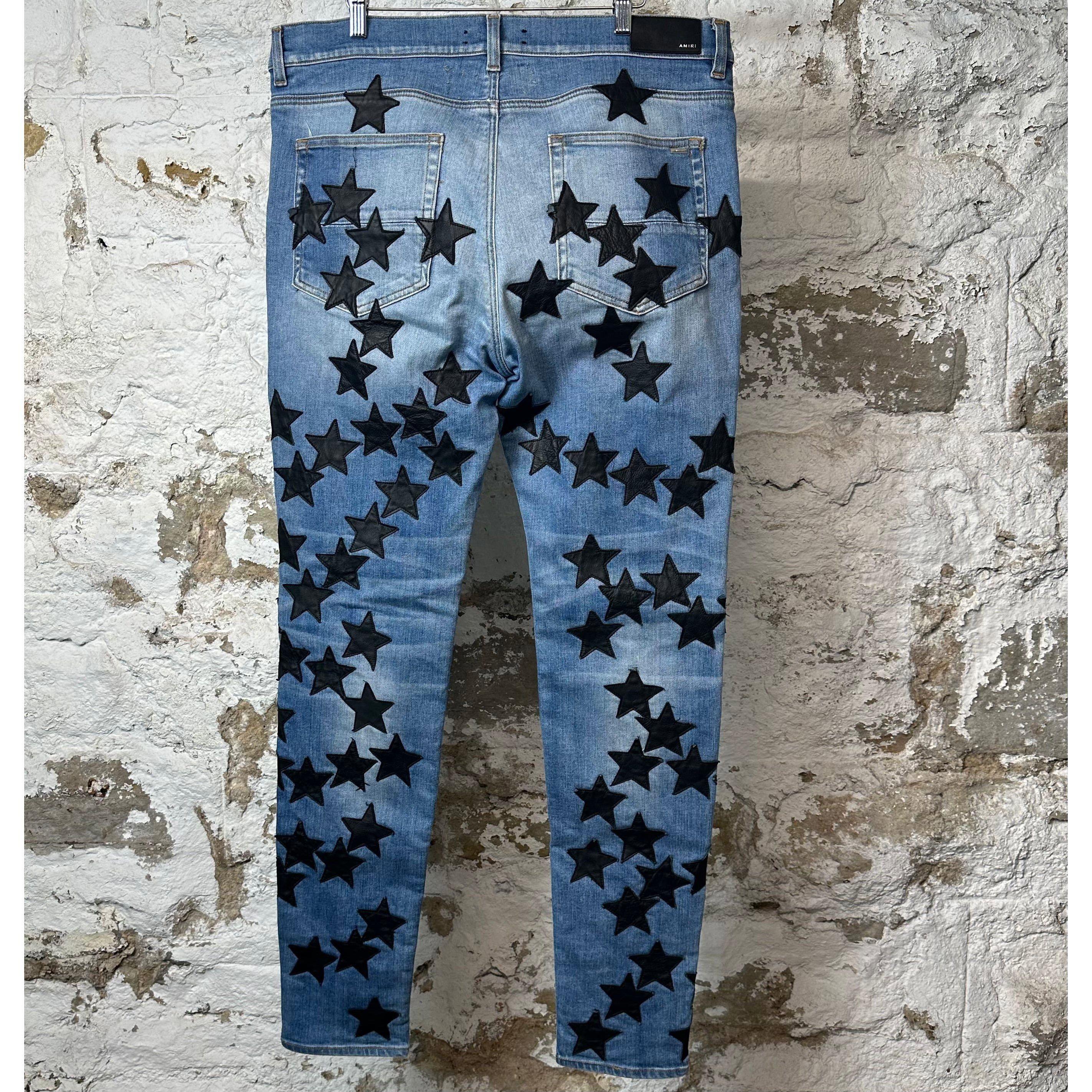 Amiri Amiri Black Leather Star Chemist Blue Denim Jeans Sz 38 Size US 38 / EU 54 - 2 Thumbnail