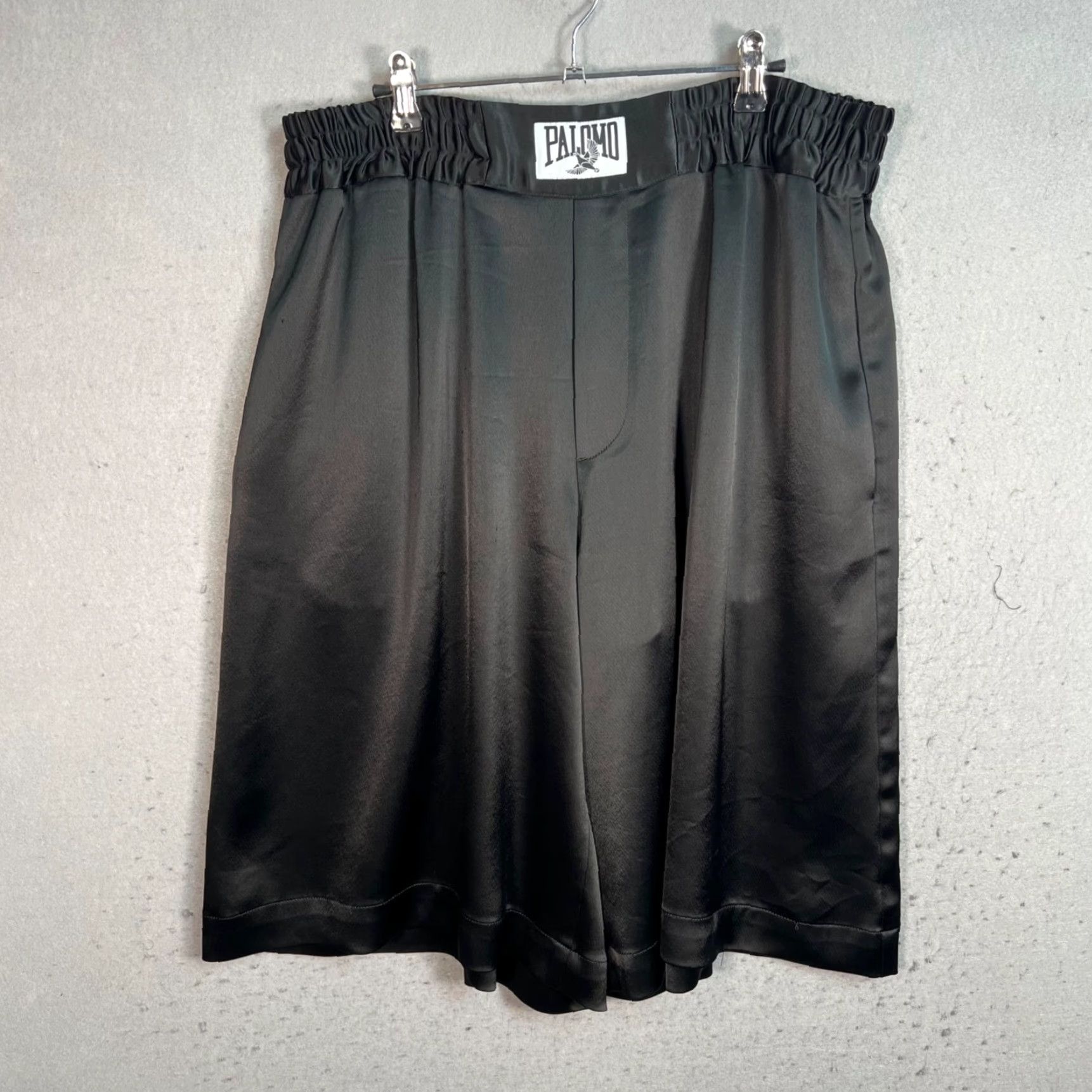 Vintage Palomo Spain Black Satin Shorts Mens Large Elastic Waist Bermuda Satin Front Flat Front Size US 33 - 2 Thumbnail