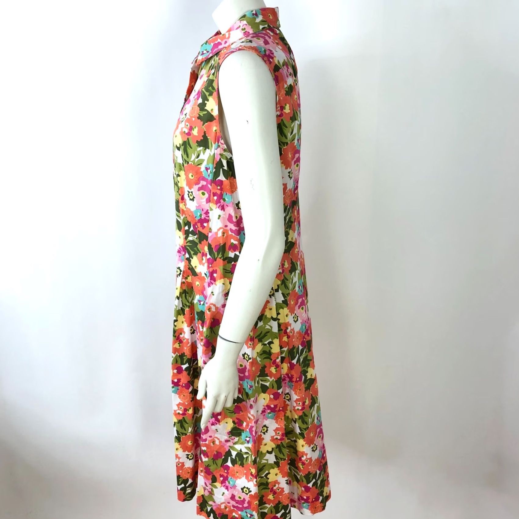 Talbots Talbots Shirt Dress 12 Midi Pink Floral All Over Print Sleeveless Collared Buttonless Pullover Knit Cotton Spandex Womens Size XL / US 12-14 / IT 48-50 - 4 Thumbnail