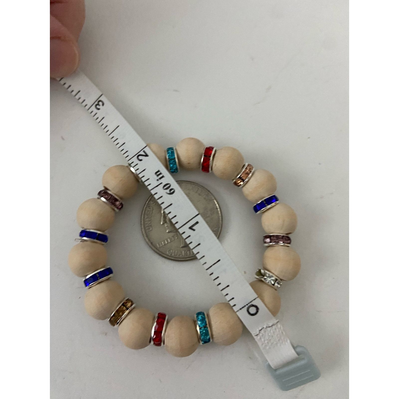 Handmade Handmade wood bead bracelet with rhinestone spacers Size ONE SIZE - 4 Thumbnail