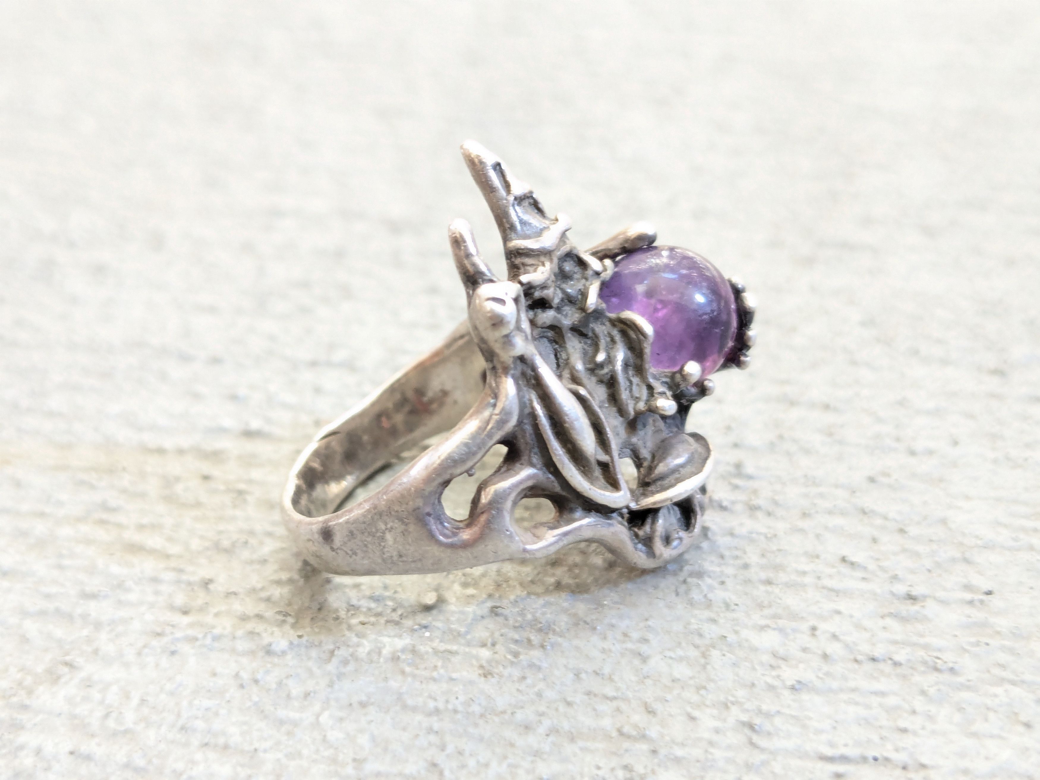 Jewelry × Sterling Silver Sterling Silver Ring Wizard Purple Amethyst Orb Sphere 5.75 Size ONE SIZE - 3 Thumbnail