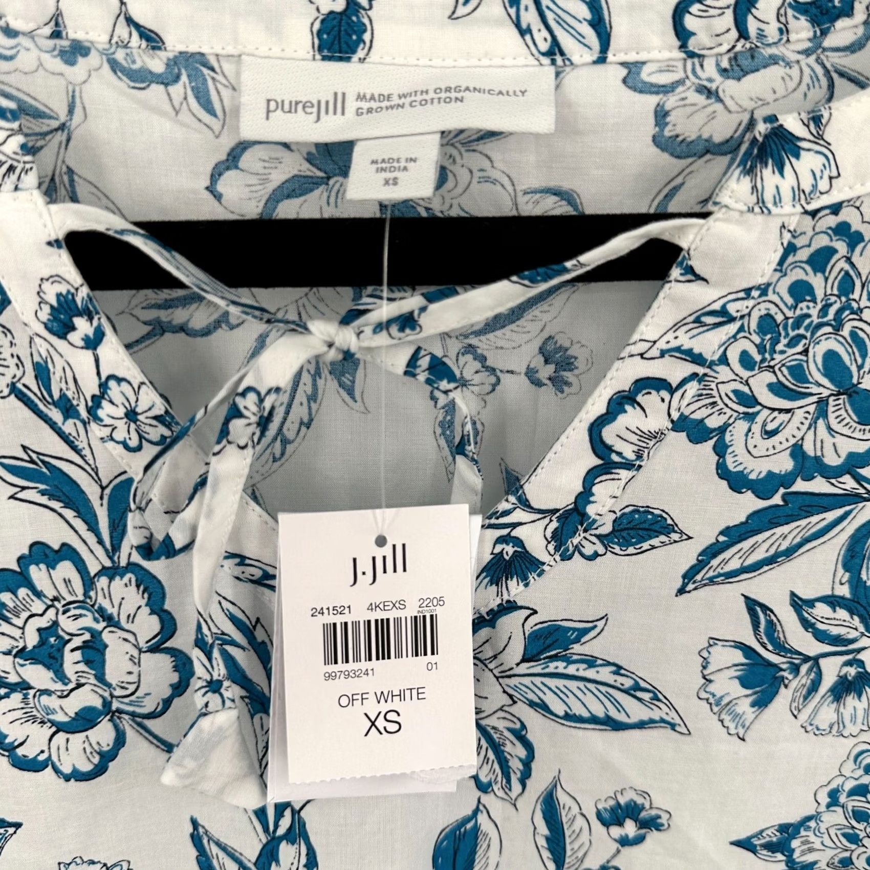 Vintage Pure Jill Shift Dress Women XS Blue & White Floral Organic Cotton Tassel Tie Front Dress Size XS / US 0-2 / IT 36-38 - 5 Thumbnail
