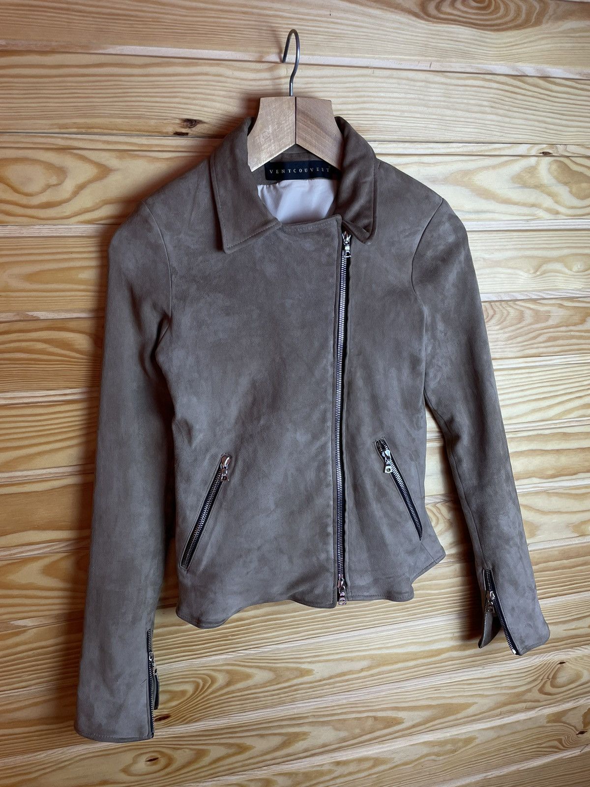 Designer Ventcouvert Biker Suede Leather Jacket Size 38 Beige Size S / US 4 / IT 40 - 3 Thumbnail