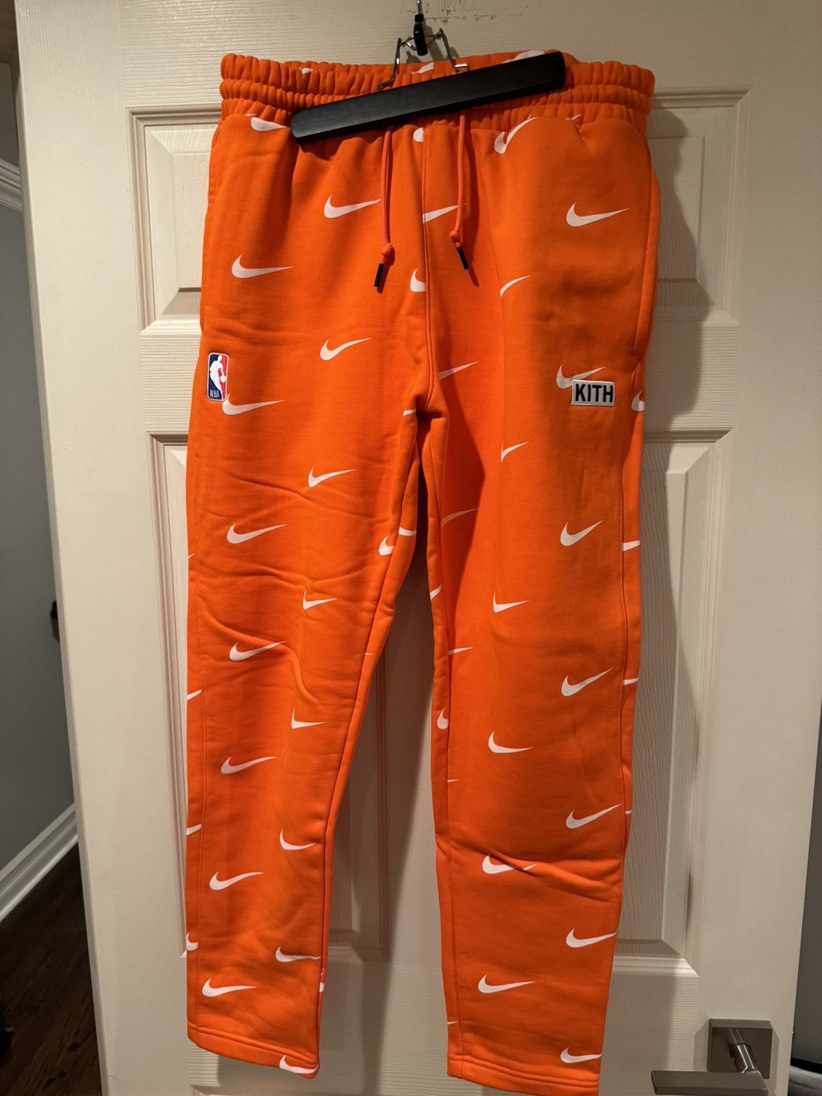 image of Kith x Nike Orange Sweatpants With All Over Nike Checks, Men's (Size 31)