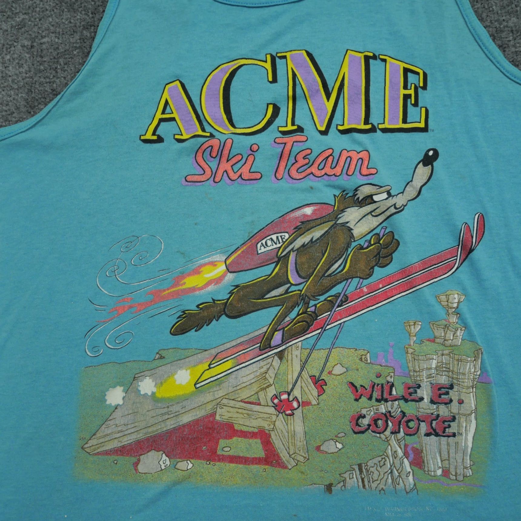 Vintage VINTAGE Looney Tunes Tank Top Shirt Adult Large Blue Wile E Coyote 1989 80s Logo Size US L / EU 52-54 / 3 - 2 Thumbnail
