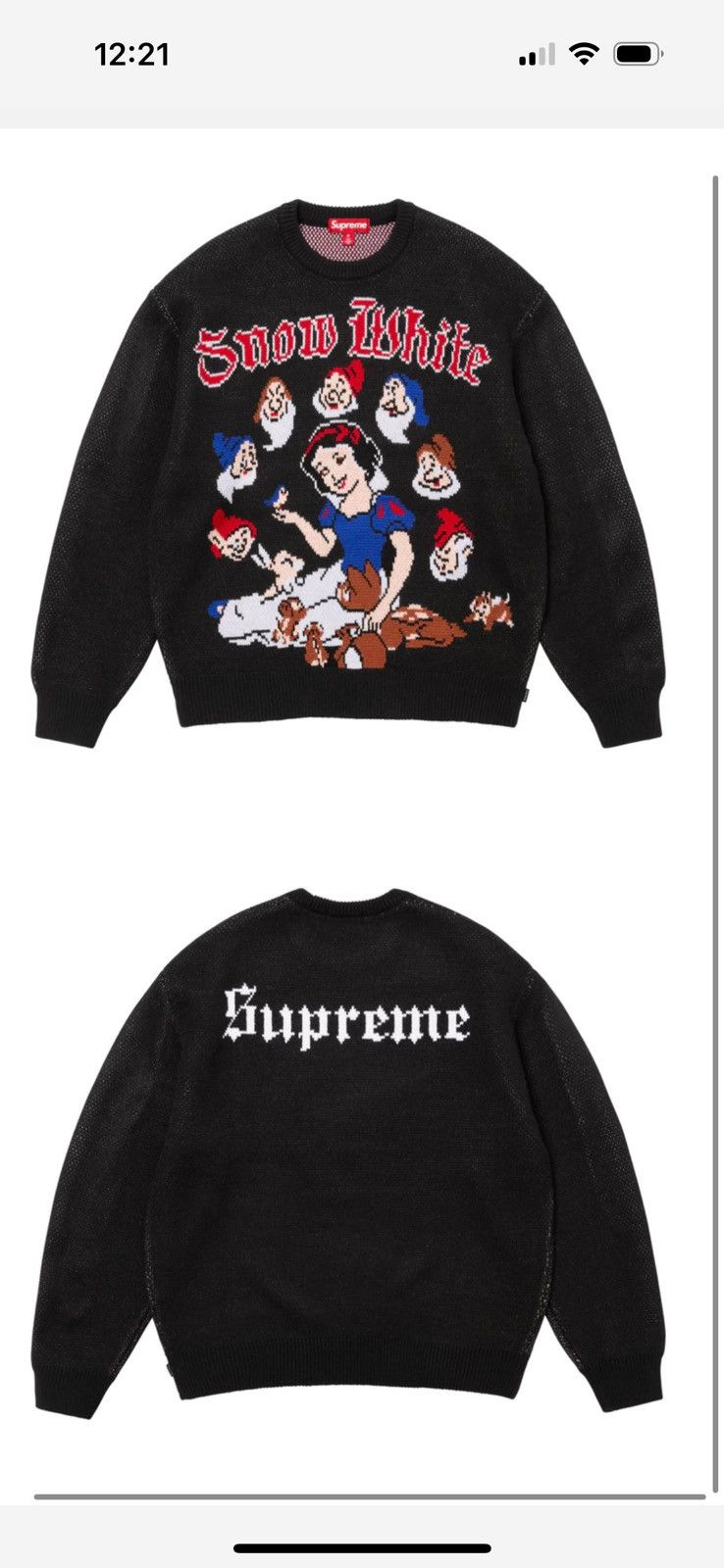 Disney × Streetwear × Supreme Supreme Snow White Sweater