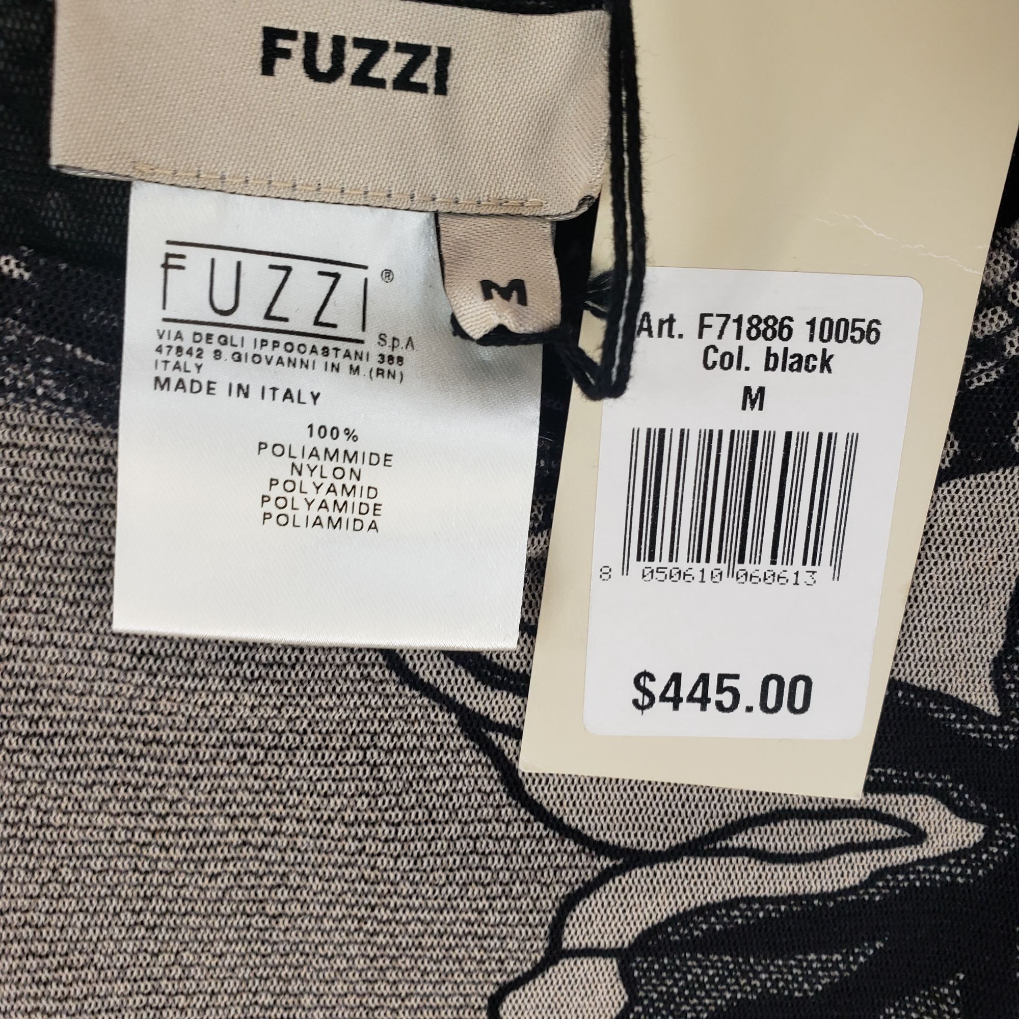 FUZZI FUZZI Italy Floral Mesh Top Black Beige Puff Sleeve Blouse Size M / US 6-8 / IT 42-44 - 7 Thumbnail
