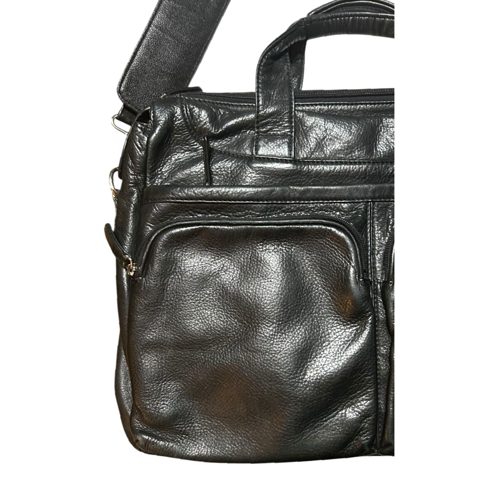 Revenge Levenger Black Leather Laptop Messenger Bag Briefcase Crossbody Travel Carry On - Women Large 15in Strap Pebbled Zip Size ONE SIZE - 4 Thumbnail