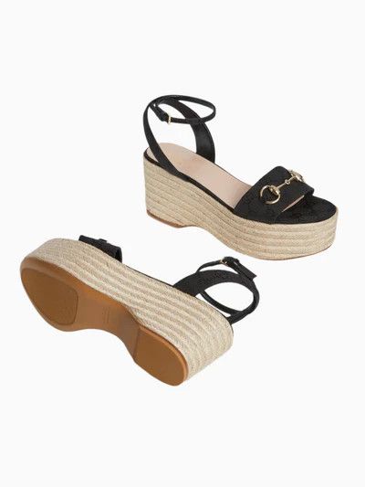 Gucci oc11z0126 Women's Espadrille Sandals With Horsebit in Black Size US 7 / IT 37 - 5 Thumbnail