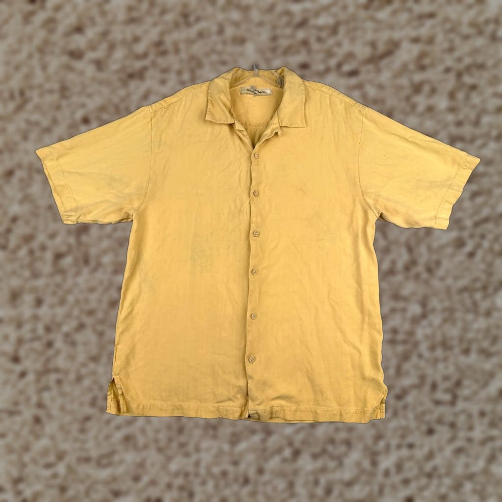 Tommy Bahama Tommy Bahama Shirt Men Large Yellow Button Silk Rayon Short Sleeve READ Size US L / EU 52-54 / 3 - 1 Thumbnail
