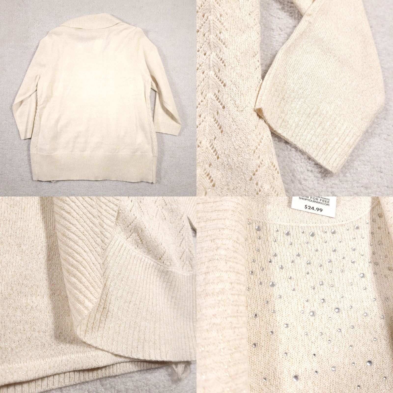 Basic Editions Basic Editions Cardigan Sweater Shirt Women's Large Beige Glitter Studded Closed Shirt Womens Large Beige Glitter Studded Cardigan Size L / US 10 / IT 46 - 8 Thumbnail