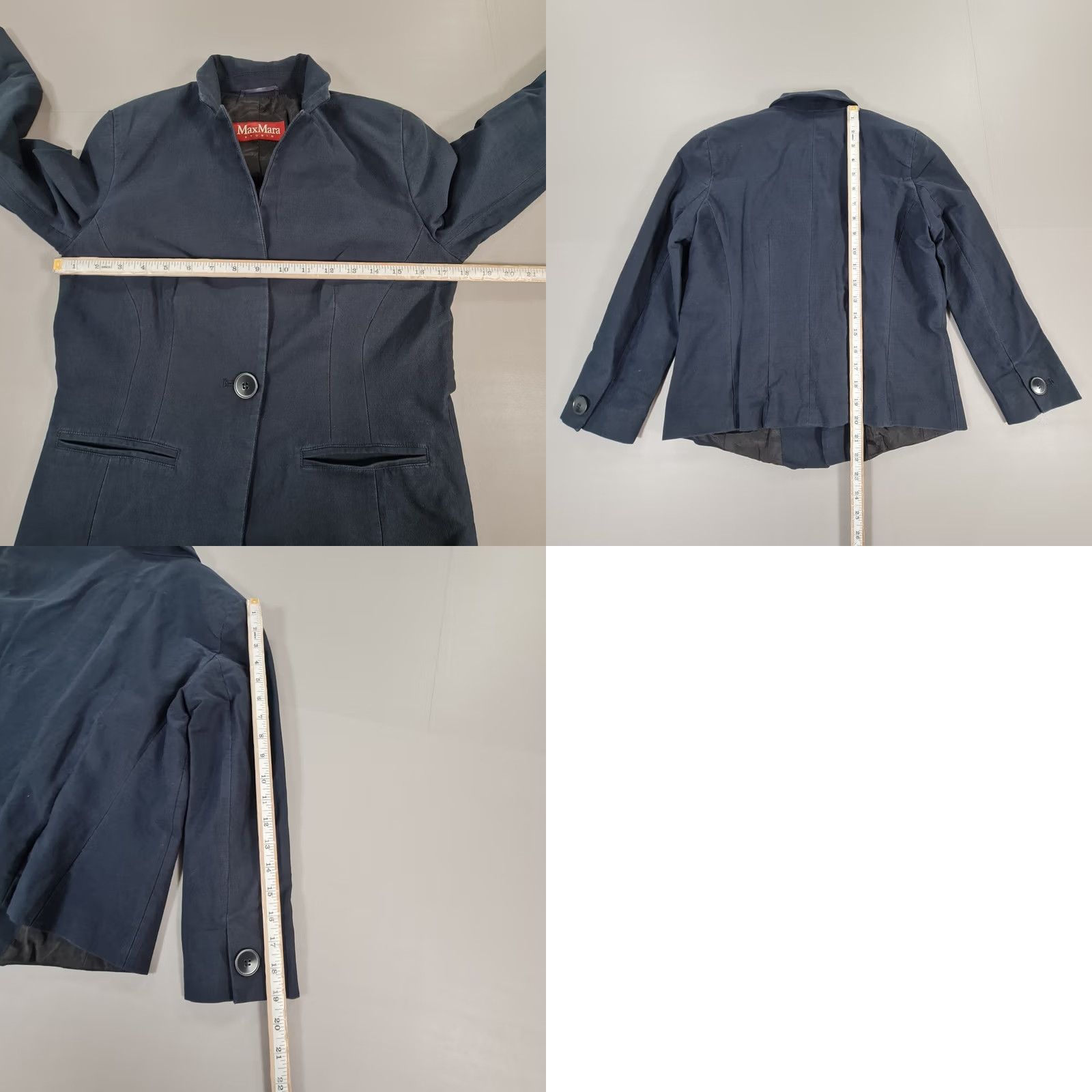 Max Mara Max Mara Studio Womens Blazer Navy Blue 10 UK Cotton Silk Jacket 3/4 Sleeve Button Regular Pockets Lined Stretch City Designer Womens Size L / US 10 / IT 46 - 8 Thumbnail