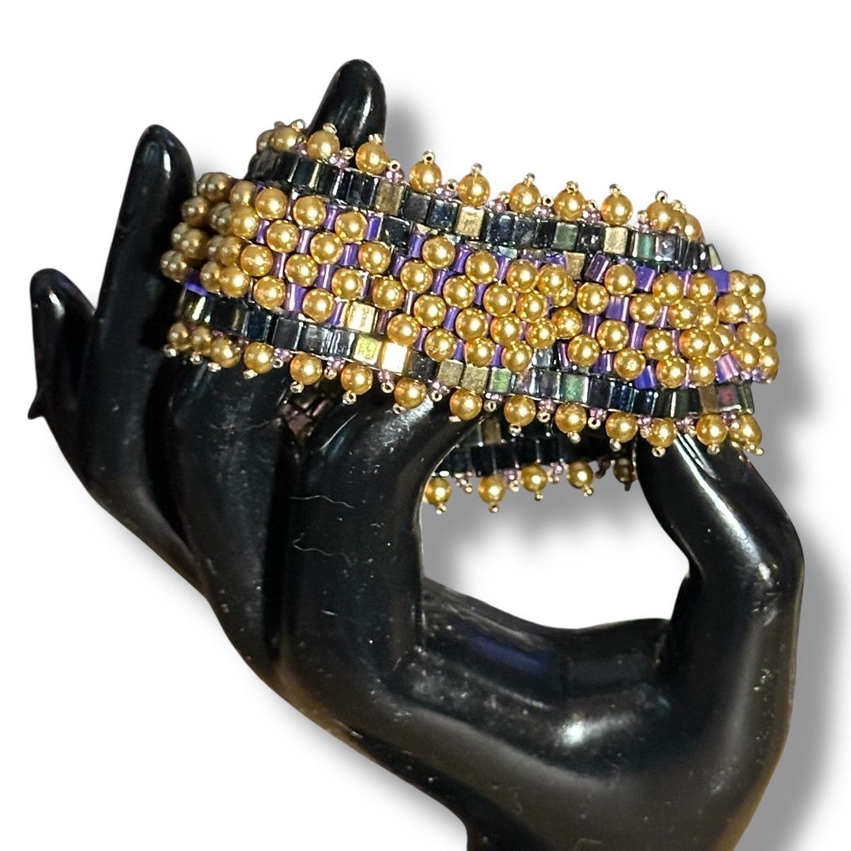 Other Wide woven peacock and gold beads snap bracelet Size ONE SIZE - 2 Thumbnail