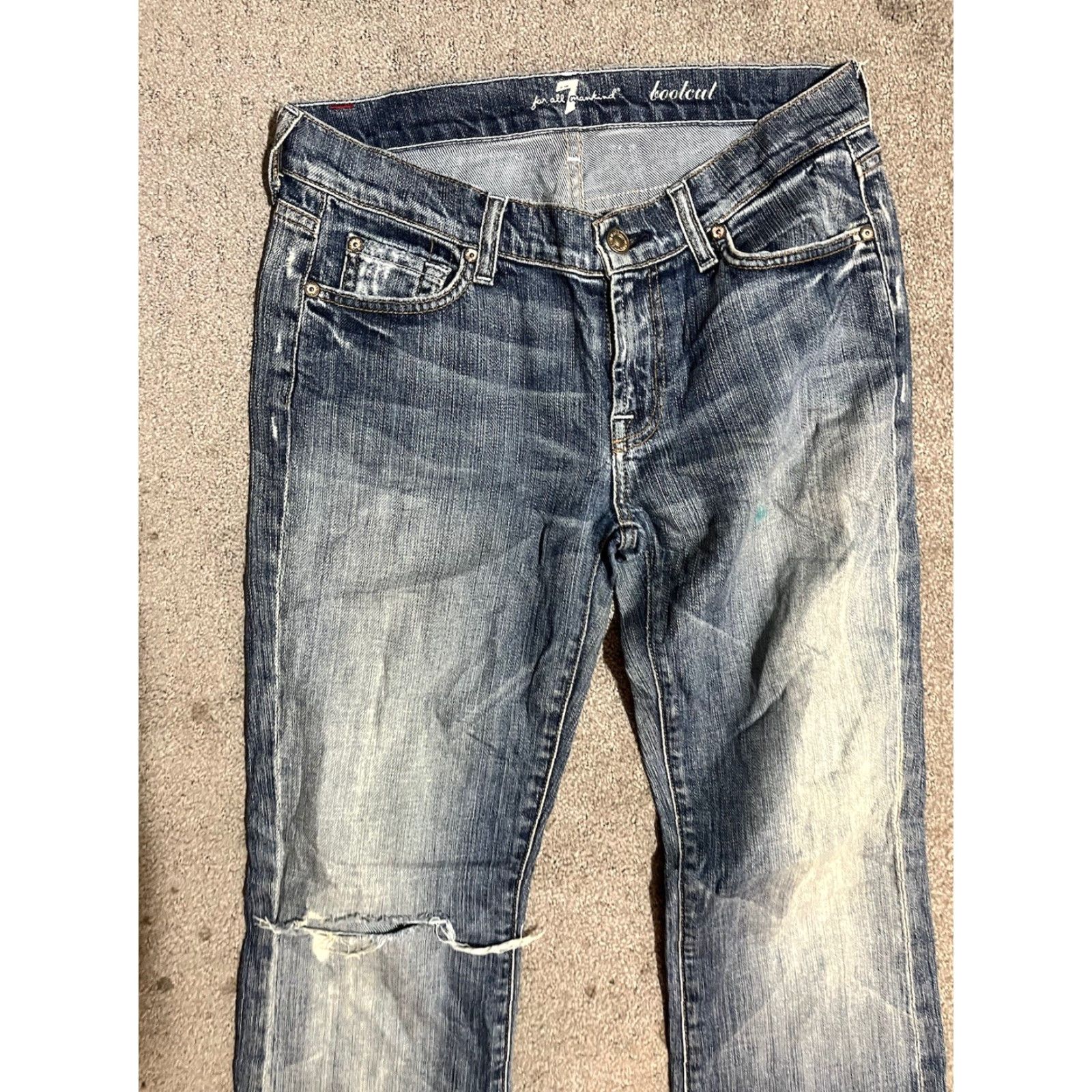 7 For All Mankind VINTAGE? (No) 7 For All Mankind Women’s Bootcut Jeans Sz 29 Blue Distressed Destro Distressed Bootcut Jeans Women 29 Blue Size 29" - 4 Thumbnail