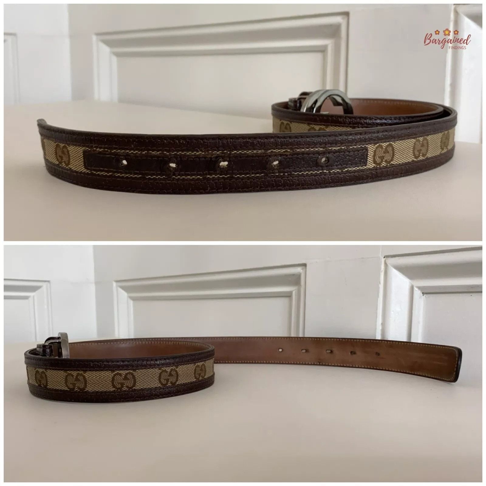 Gucci GUCCI Monogram Canvas Silver Interlocking G Buckle Belt Size 30 - 7 Thumbnail