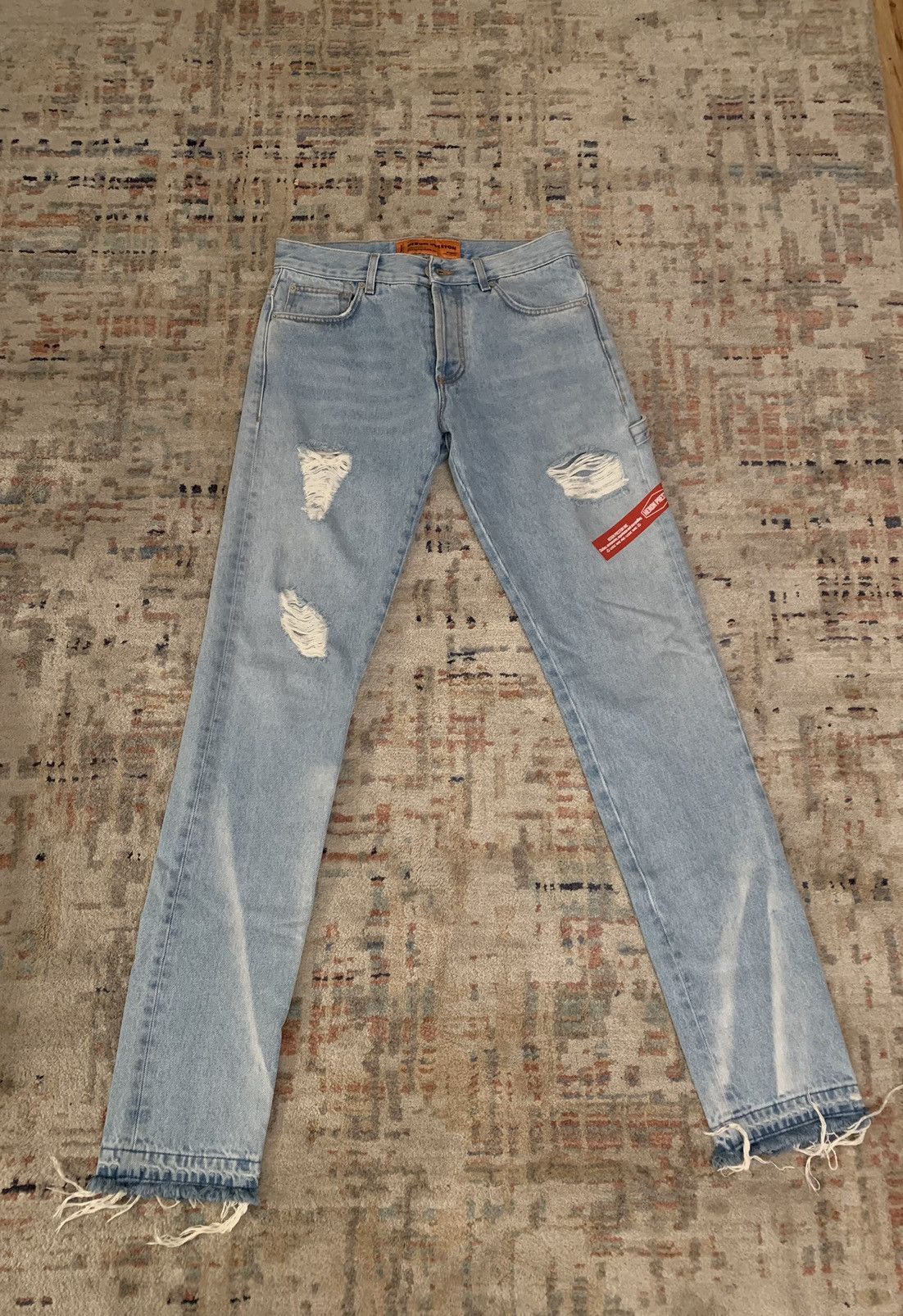 image of Heron Preston Distressed Hammer Holder Jeans in Blue, Men's (Size 30)