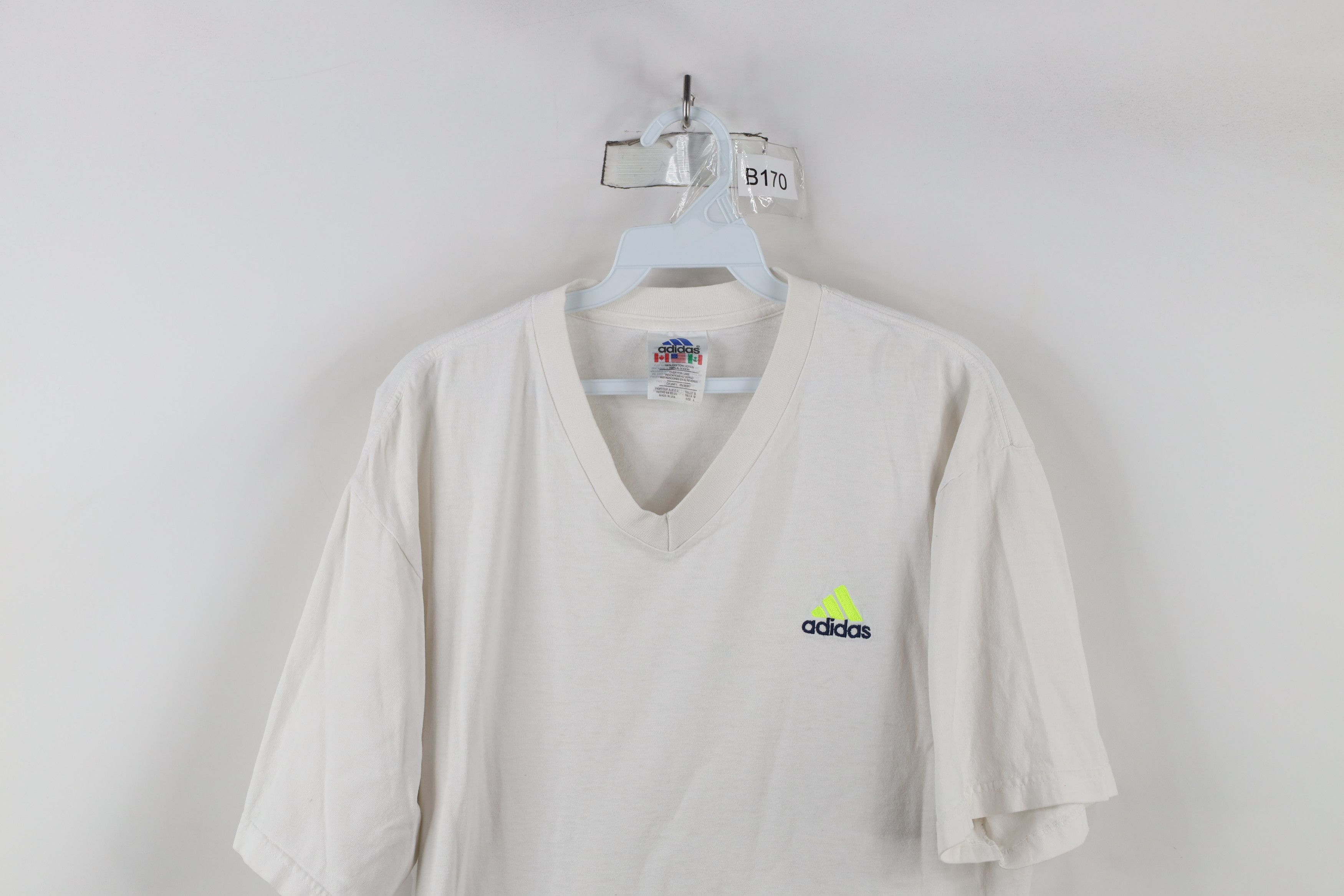 Adidas × Vintage Vintage 90s Adidas Spell Out V-Neck T-Shirt White USA Size US L / EU 52-54 / 3 - 2 Thumbnail