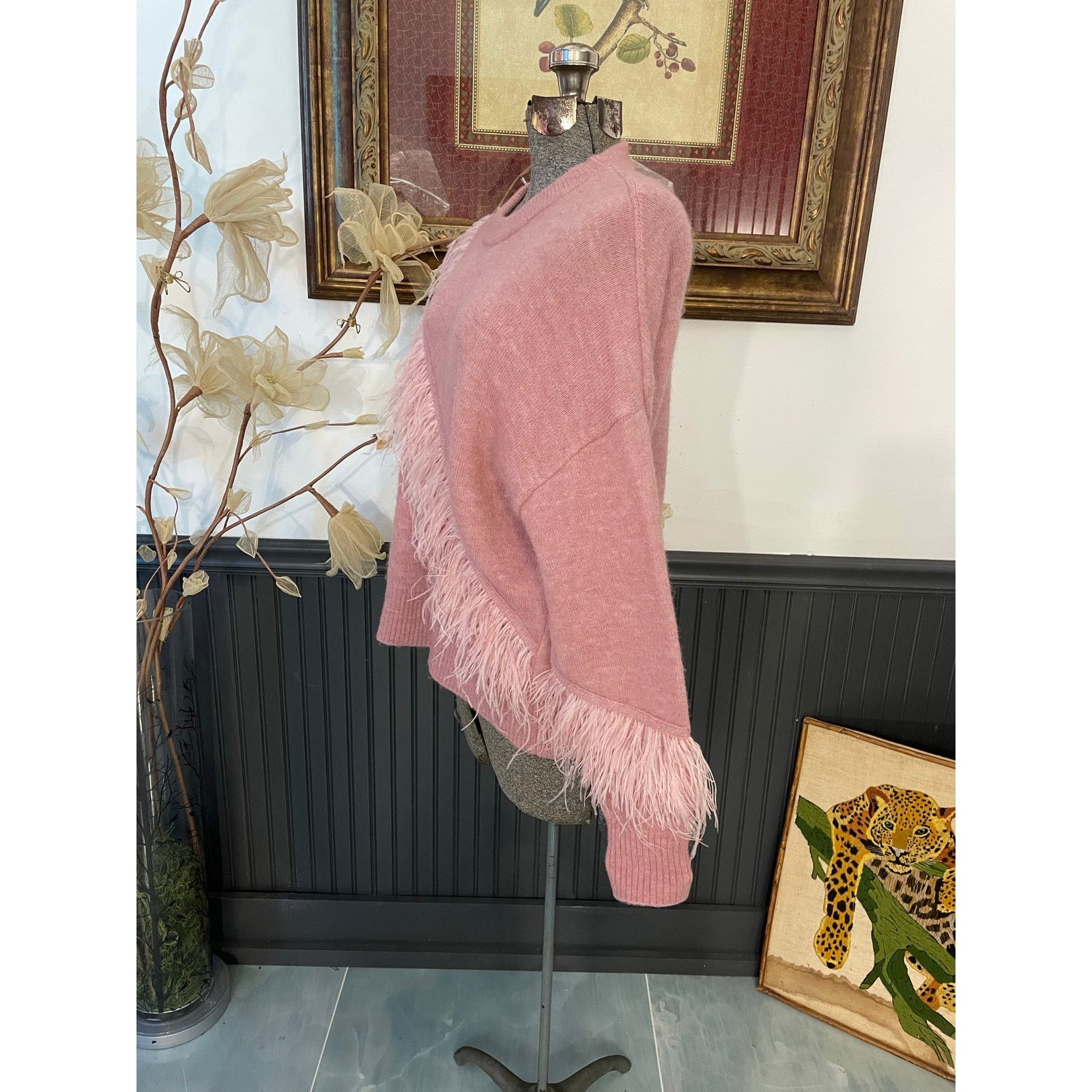 Cinq a Sept Cinq à Sept Pink Feather Trim Wool Blend Sweater Size Small Size S / US 4 / IT 40 - 9 Thumbnail