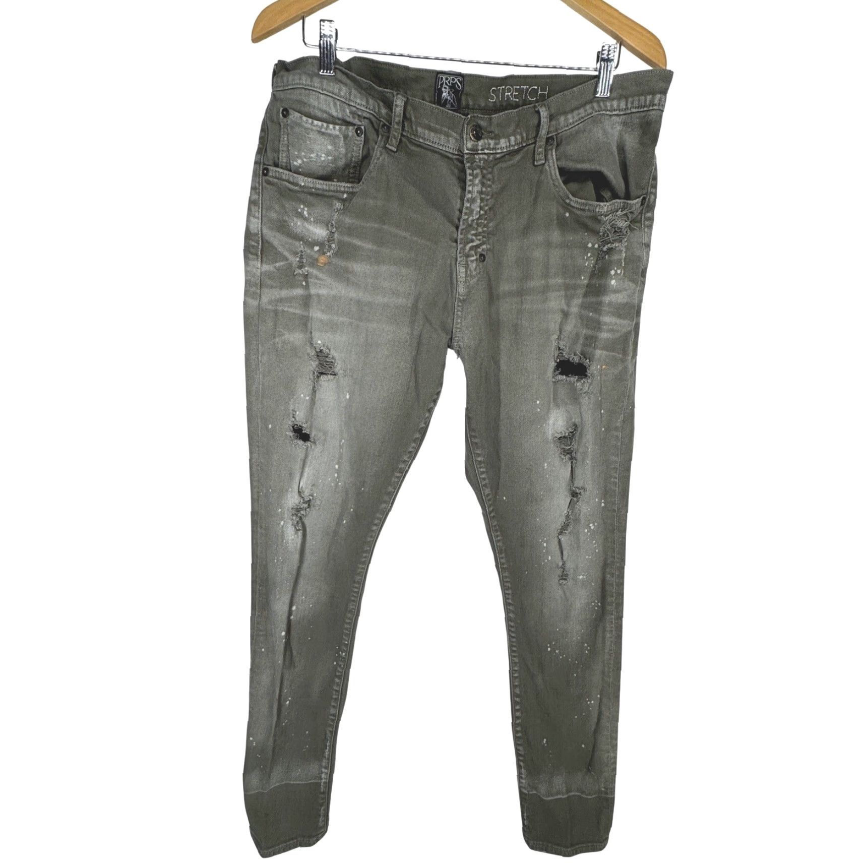 Prps PRPS Goods & Co Mens Windsor Fit Jeans Slim Distressed Gray Paint Splatter 38 Size US 38 / EU 54 - 2 Thumbnail