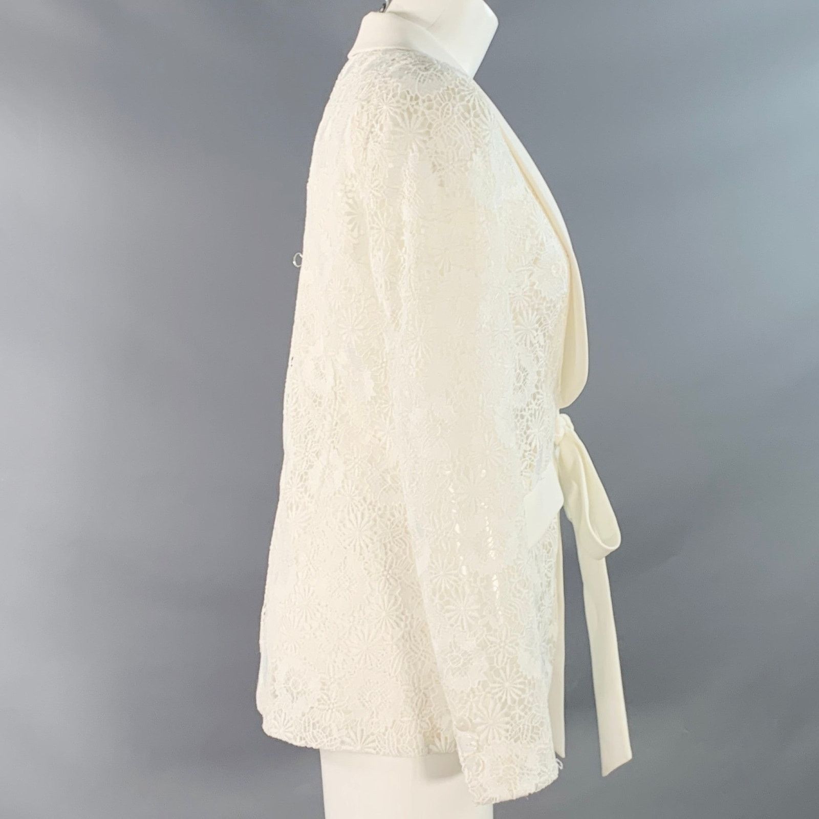 Other THEIA Size 6 Cream Polyester Lace Shawl Collar Jacket Blazer Size M / US 6-8 / IT 42-44 - 3 Thumbnail