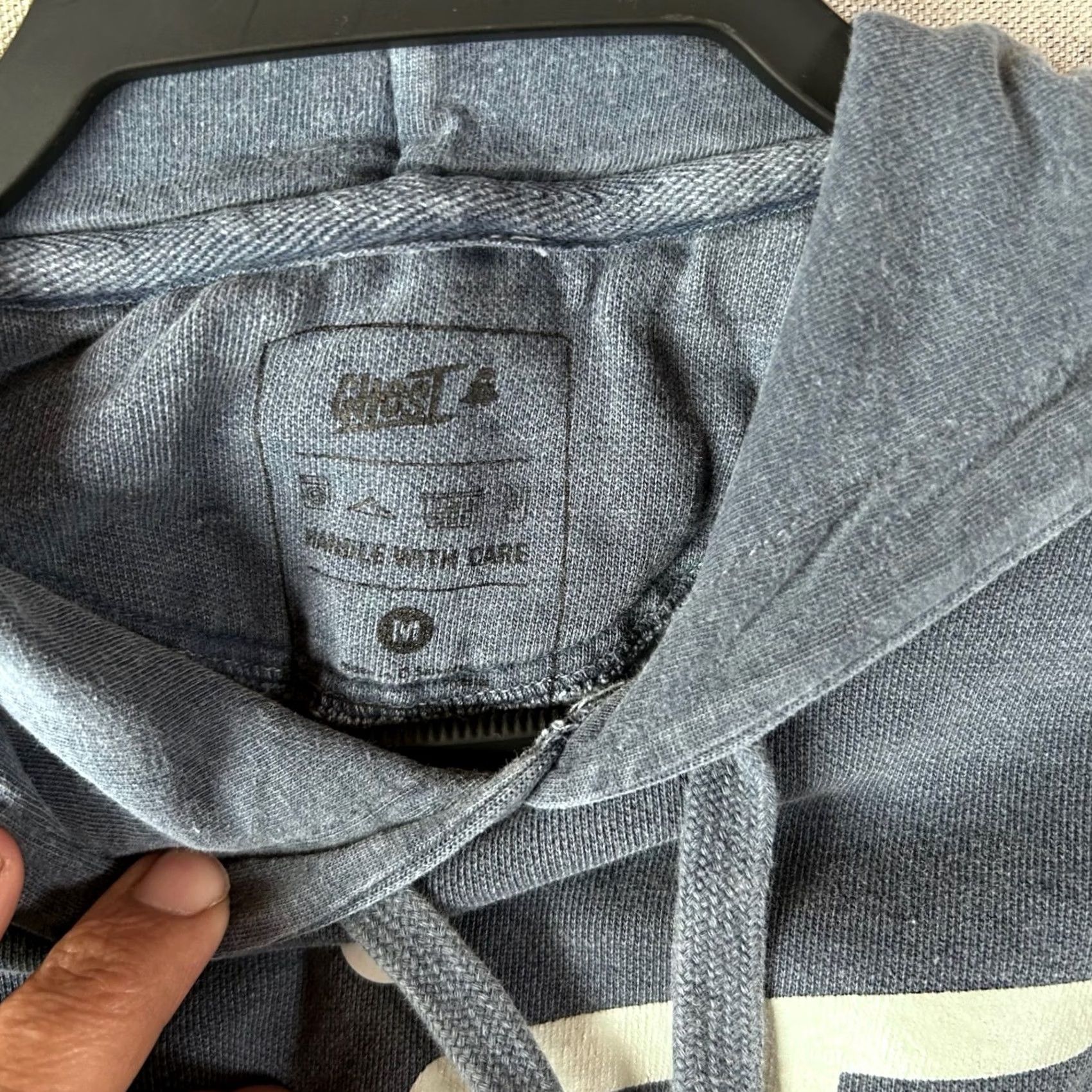 Vintage Ghost Lifestyle Mens Hoodie M Gray Graphic Print Logo Pullover Sweatshirt Size US M / EU 48-50 / 2 - 2 Thumbnail