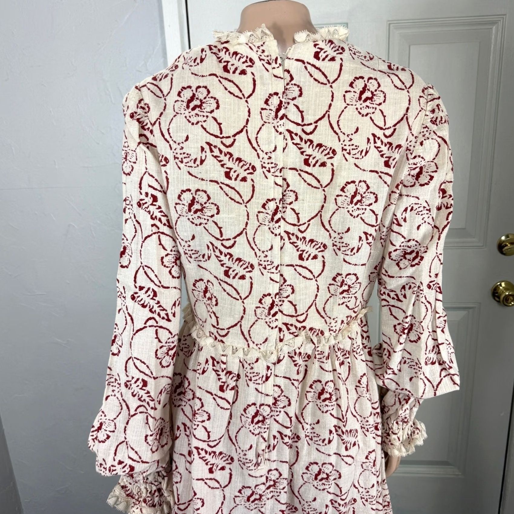 Vintage VINTAGE 70s Dress Blouson Bohemian Cotton White Long Sleeve Handmade Floral D4-10 Size M Adult Size 4XL / US 24-26 - 5 Thumbnail