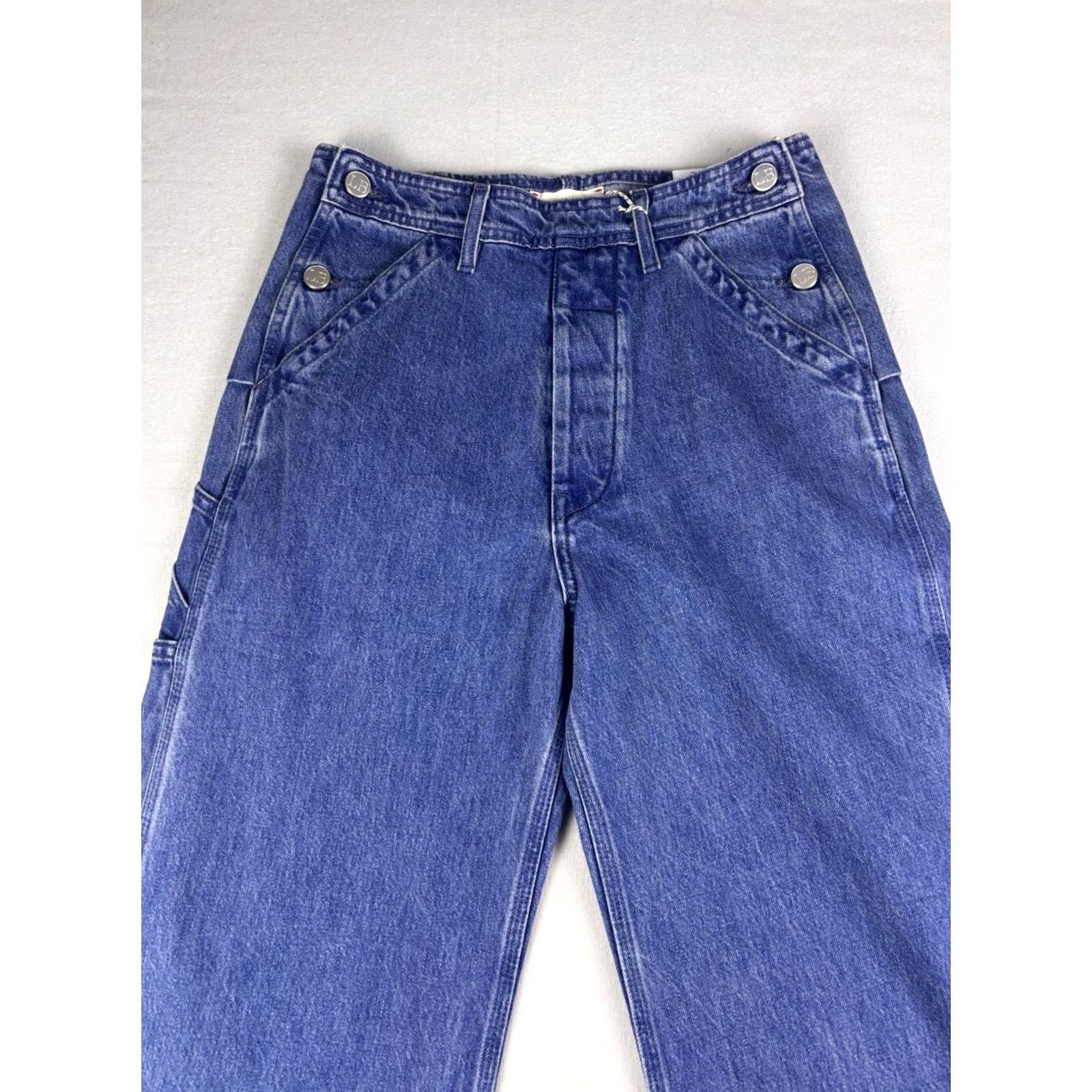 Vintage Laurence Bras Jeans Pants Women's 26x30 Denim Blue Wide-Leg Carpenter Button Closure Regular Inseam 30 Size 26" / US 2 / IT 38 - 2 Thumbnail