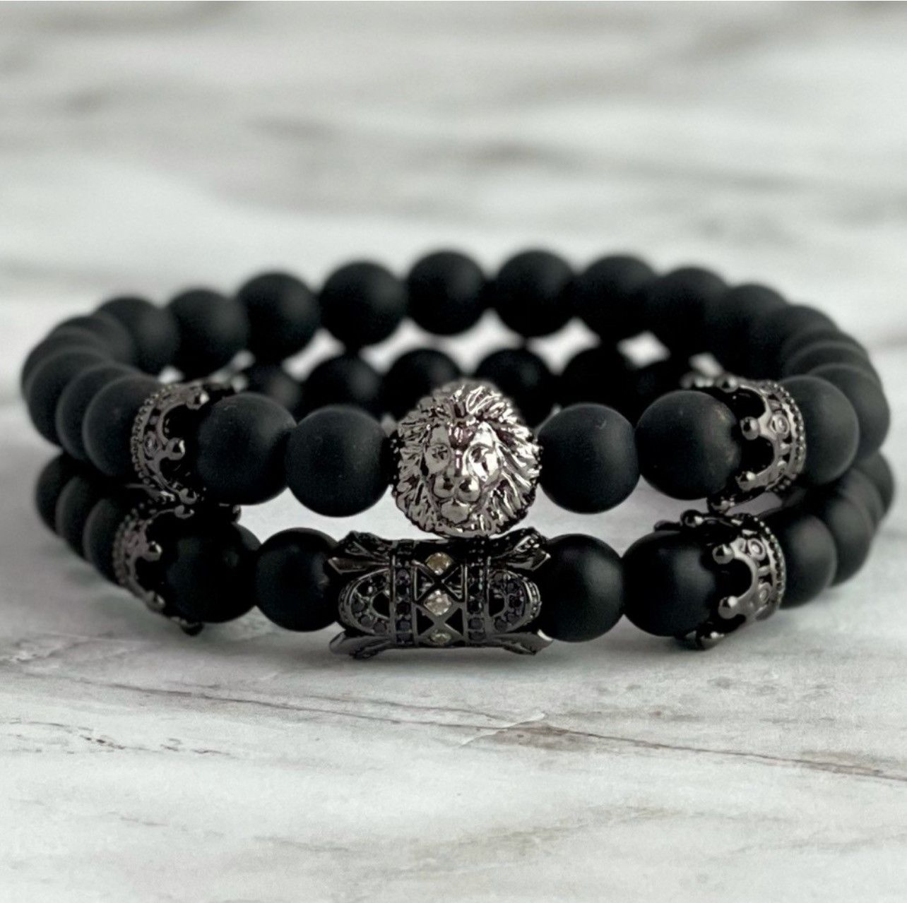 Jewelry Men’s Lion & Crowns Black 2Pc Bracelet Set Size ONE SIZE - 1 Thumbnail