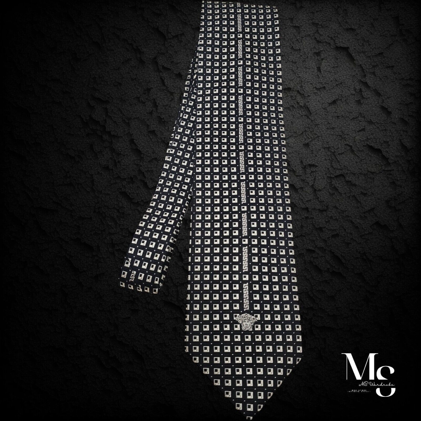 Versace GIANNI VERSACE Black Geometric Baroque Medusa Italy Silk Tie Size ONE SIZE - 6 Thumbnail