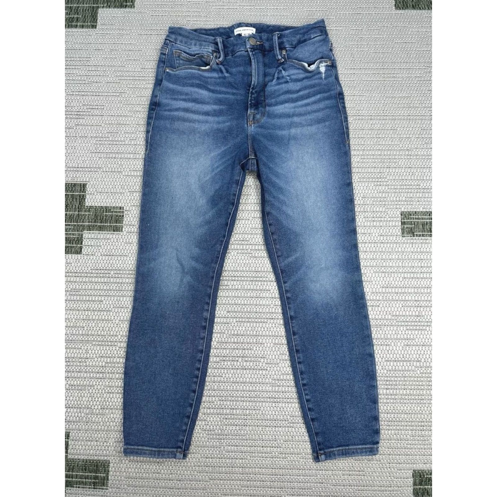 Good American Good American Good Waist Cropped Skinny Jeans Womens 10 Blue Denim Cotton 26x24 Jeans Regular Womens Blue 10s Size 32" / US 10 / IT 46 - 2 Thumbnail