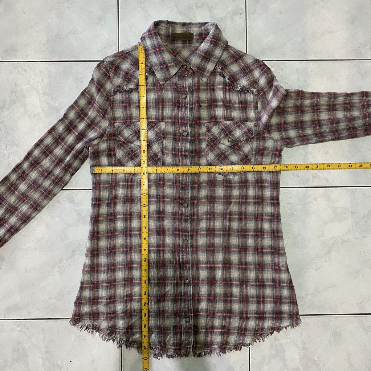 GOA GOA Vintage Distressed Plaid Western Raw Hem Grunge Fade Size ONE SIZE - 16 Thumbnail