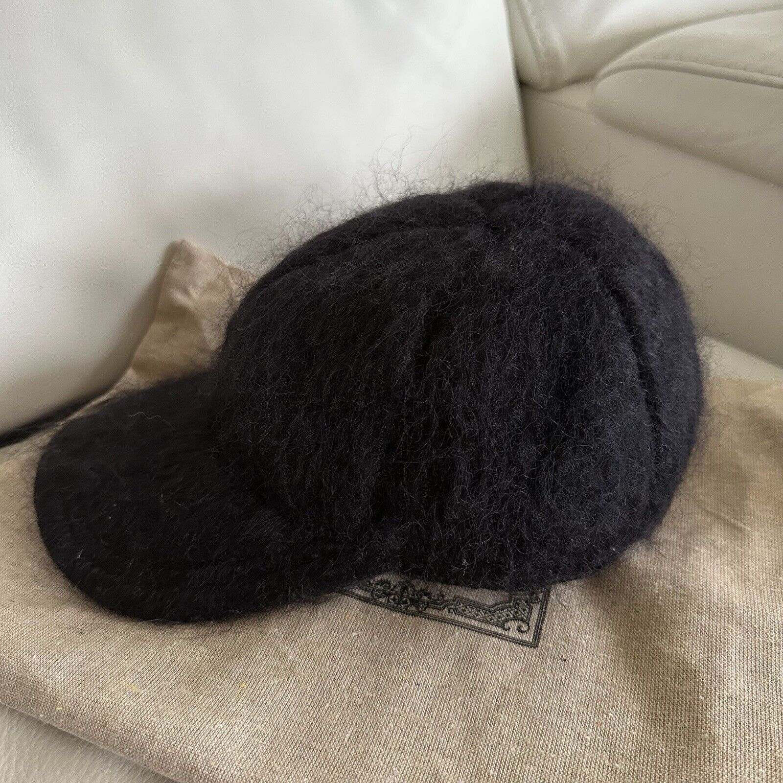 NWT GUCCI MOHAIR-BLEND BASEBALL CAP SZ M BLACK 100% Authenti