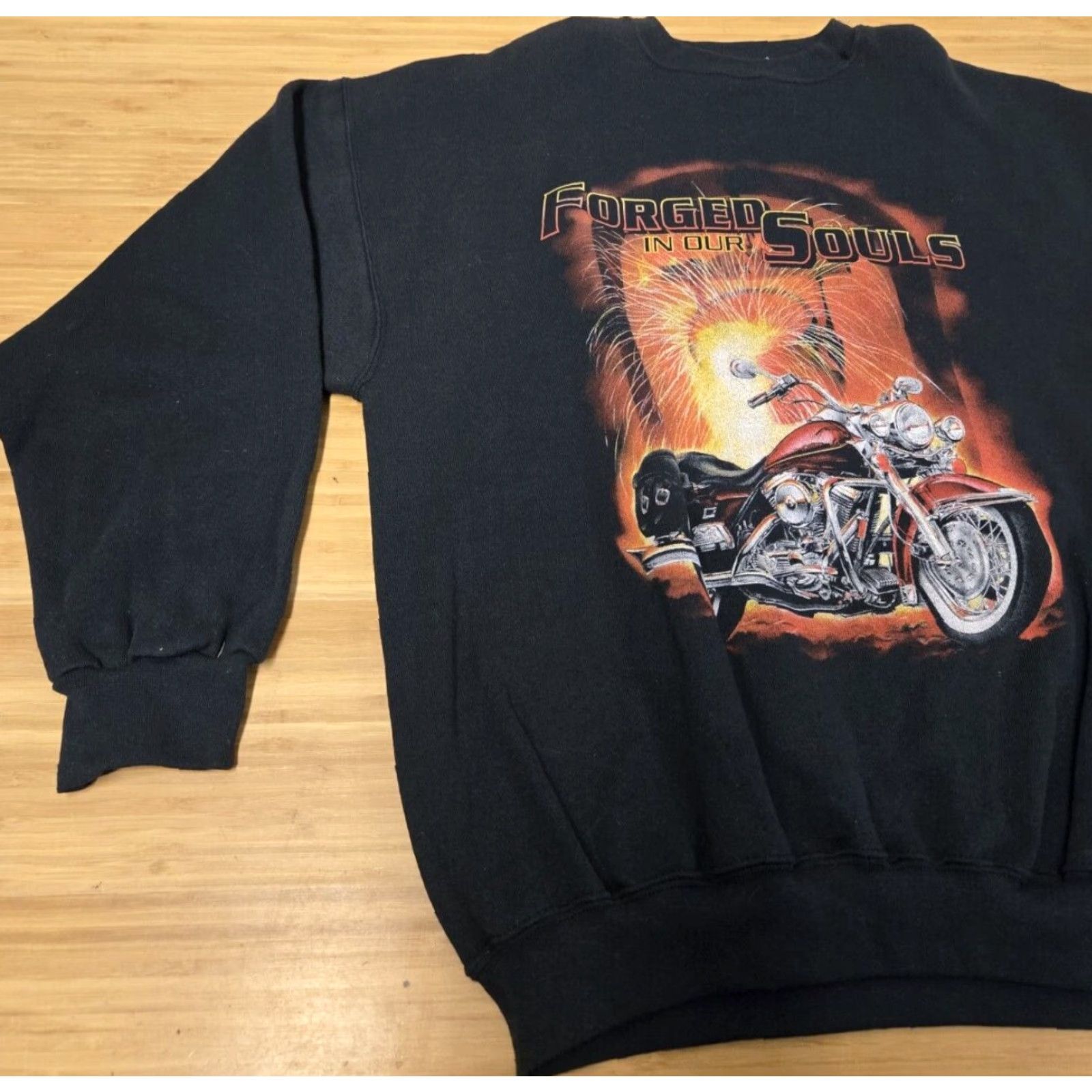 Tultex VINTAGE Tultex Sweatshirt Biker Motorcycle Forged In Our Souls Crew Neck Long Sleeve XL Black Men Size US XL / EU 56 / 4 - 3 Thumbnail
