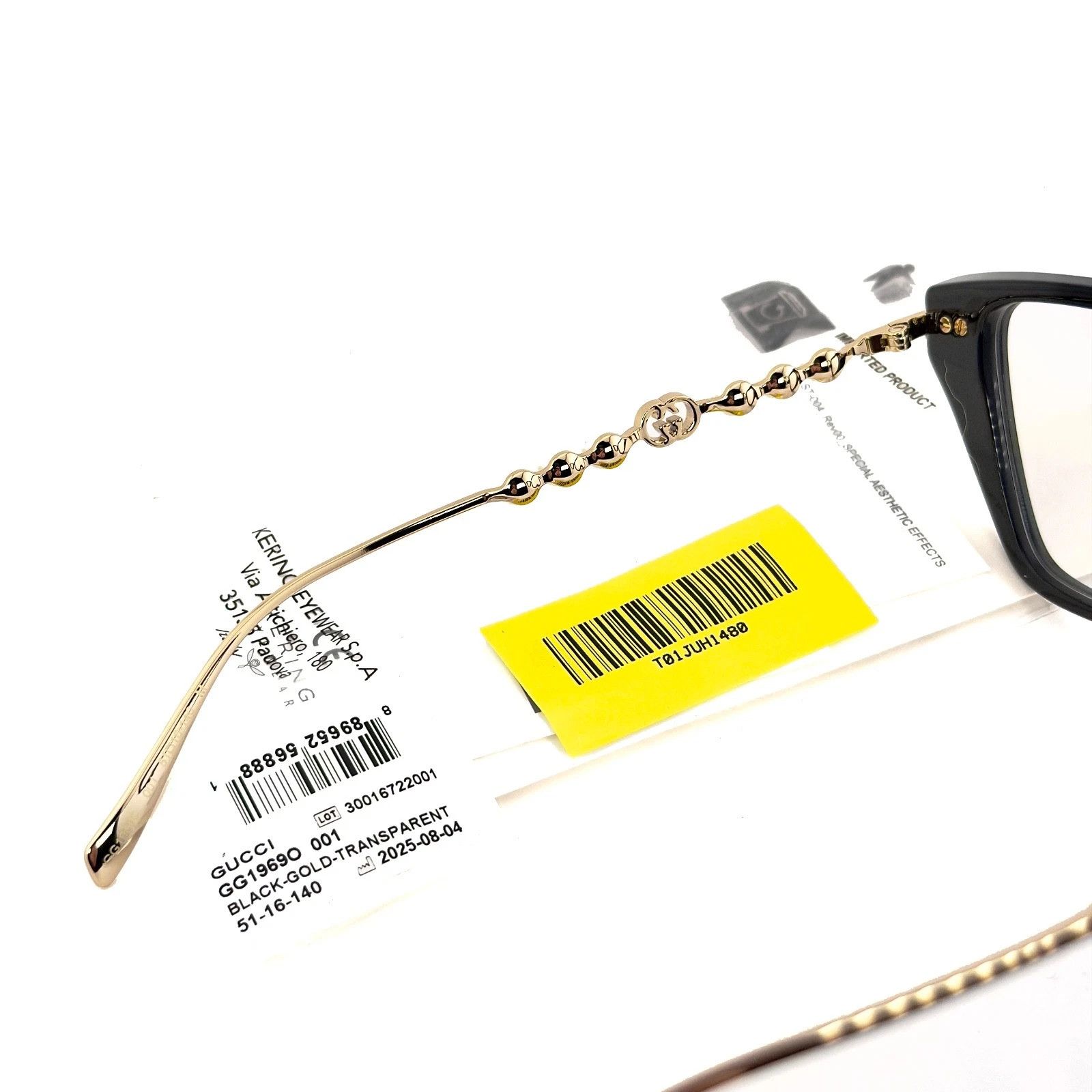 Gucci GUCCI GG1969O 1969 Gold Black Pearl Metal Eyeglasses 001 Size ONE SIZE - 8 Thumbnail