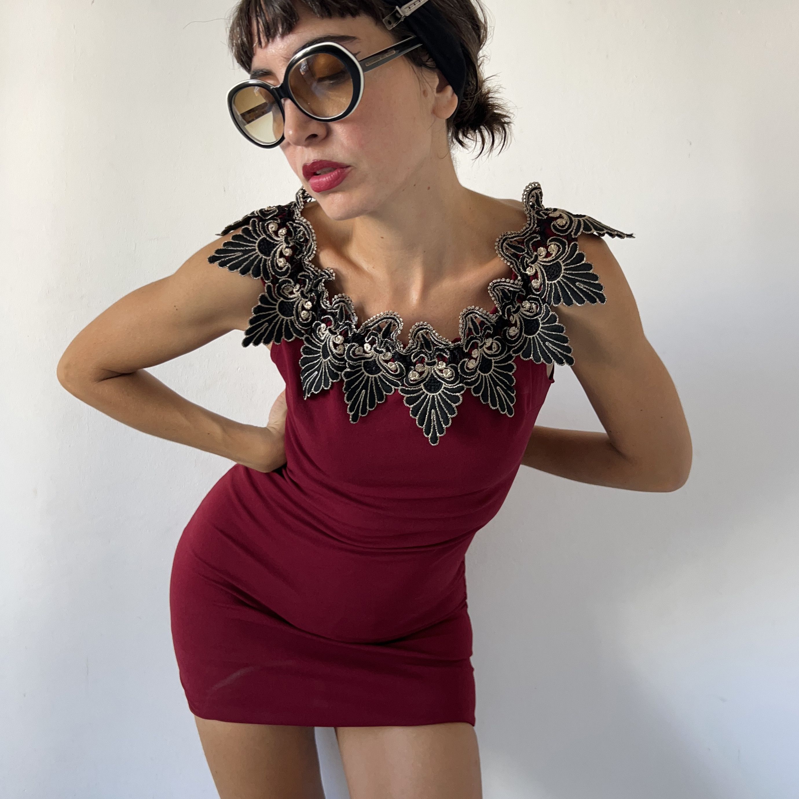 Vintage Vintage Burgundy Hue Bodycon Dress Size M / US 6-8 / IT 42-44 - 3 Thumbnail