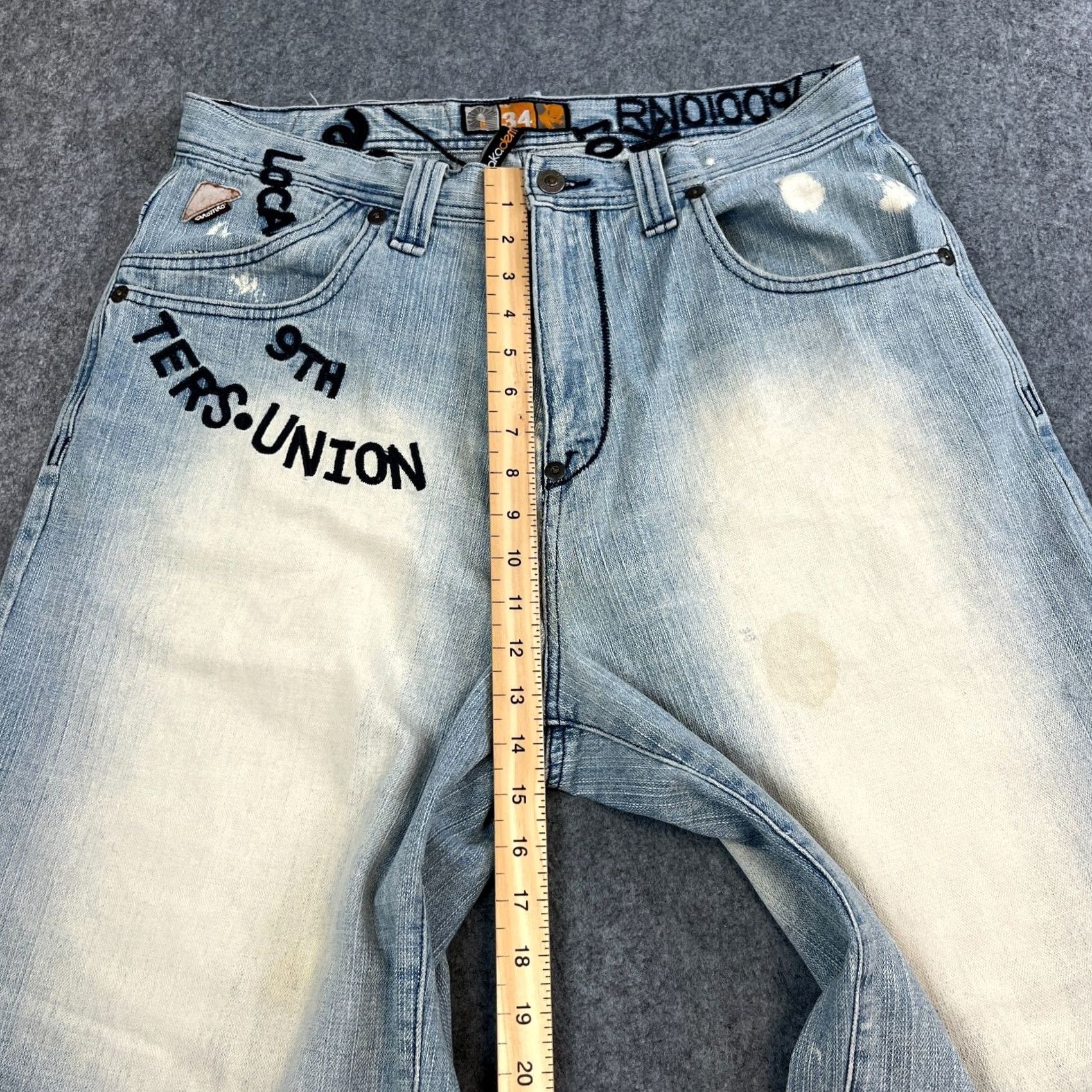 Denime Akadimilk Mens Denim Shorts W34 Blue Vintage 90s Spellout Embroidered Hiphop Y2K Cargo Pockets 5-Pocket Regular Mens Size US 34 / EU 50 - 5 Thumbnail