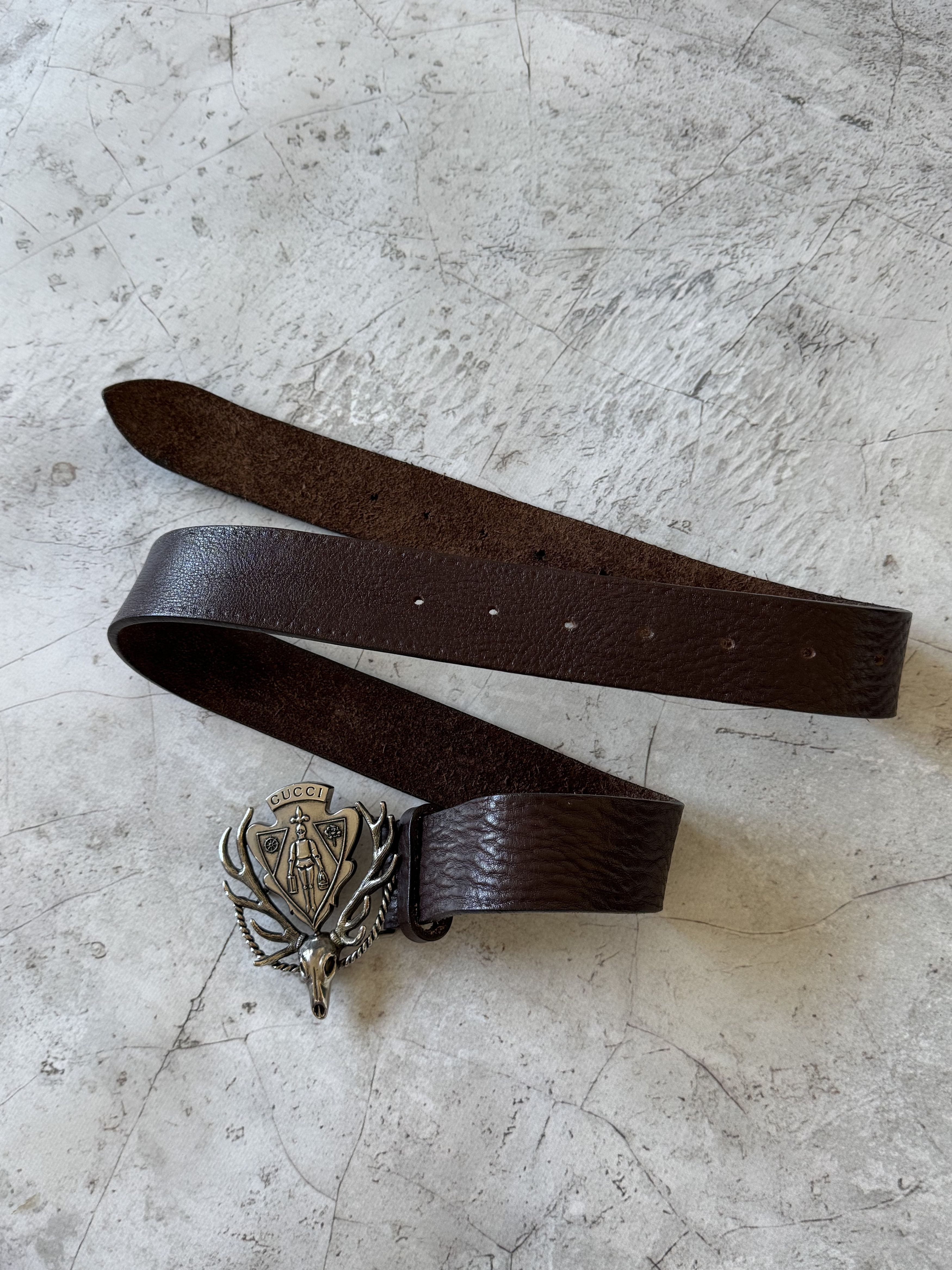 Gucci Gucci Calfskin Leather Silver Antler Crest Buckle Belt Size 34 - 2 Thumbnail