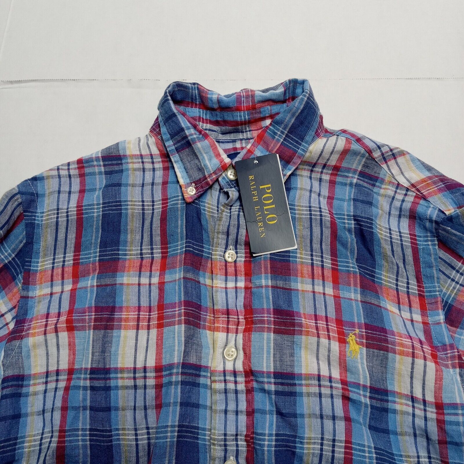Polo Ralph Lauren Shirt Men's S Custom Fit Linen Multi Plaid
