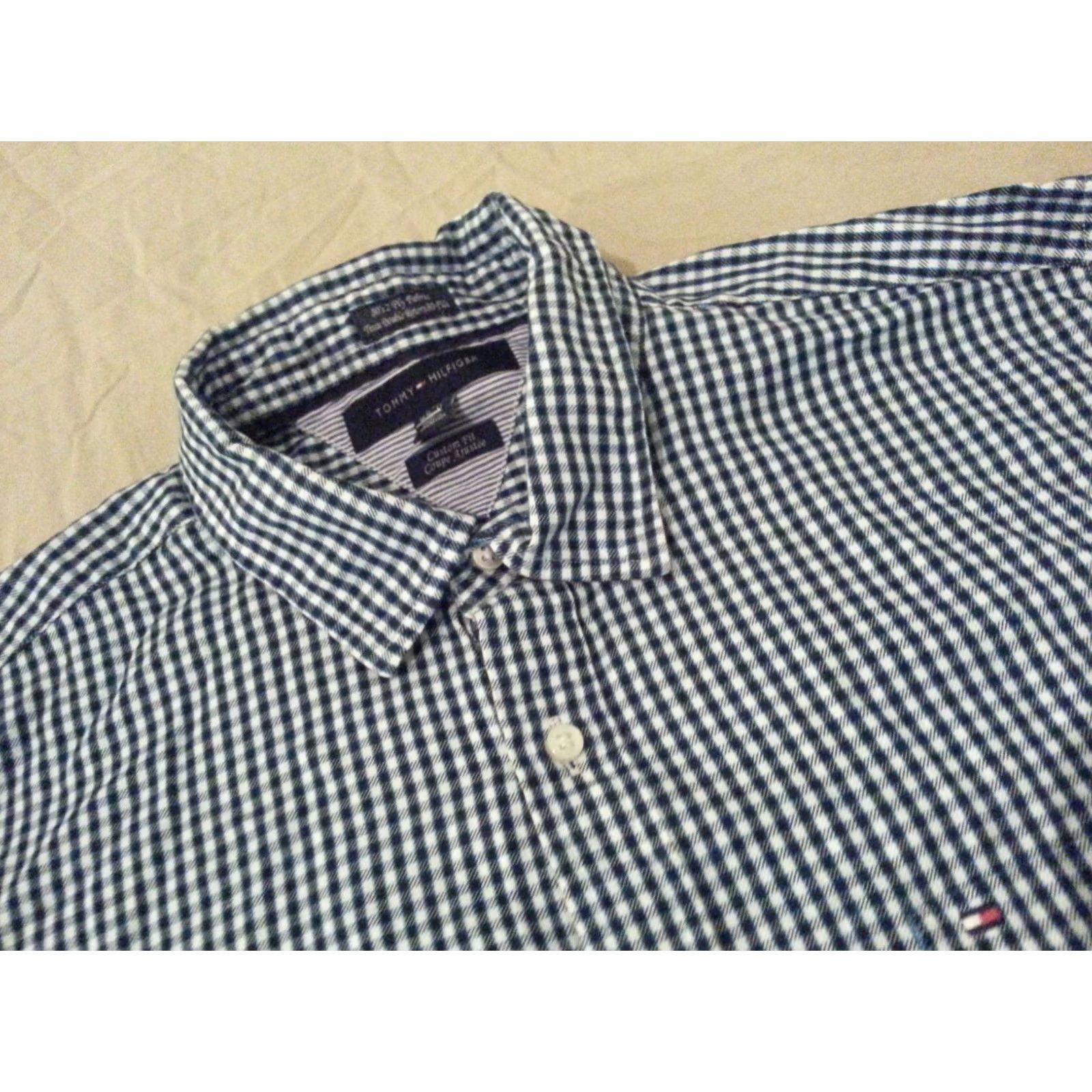 Tommy Hilfiger Tommy Hilfiger Shirt Mens L Large Plaid Blue Cotton Long Button Size 42R - 3 Thumbnail