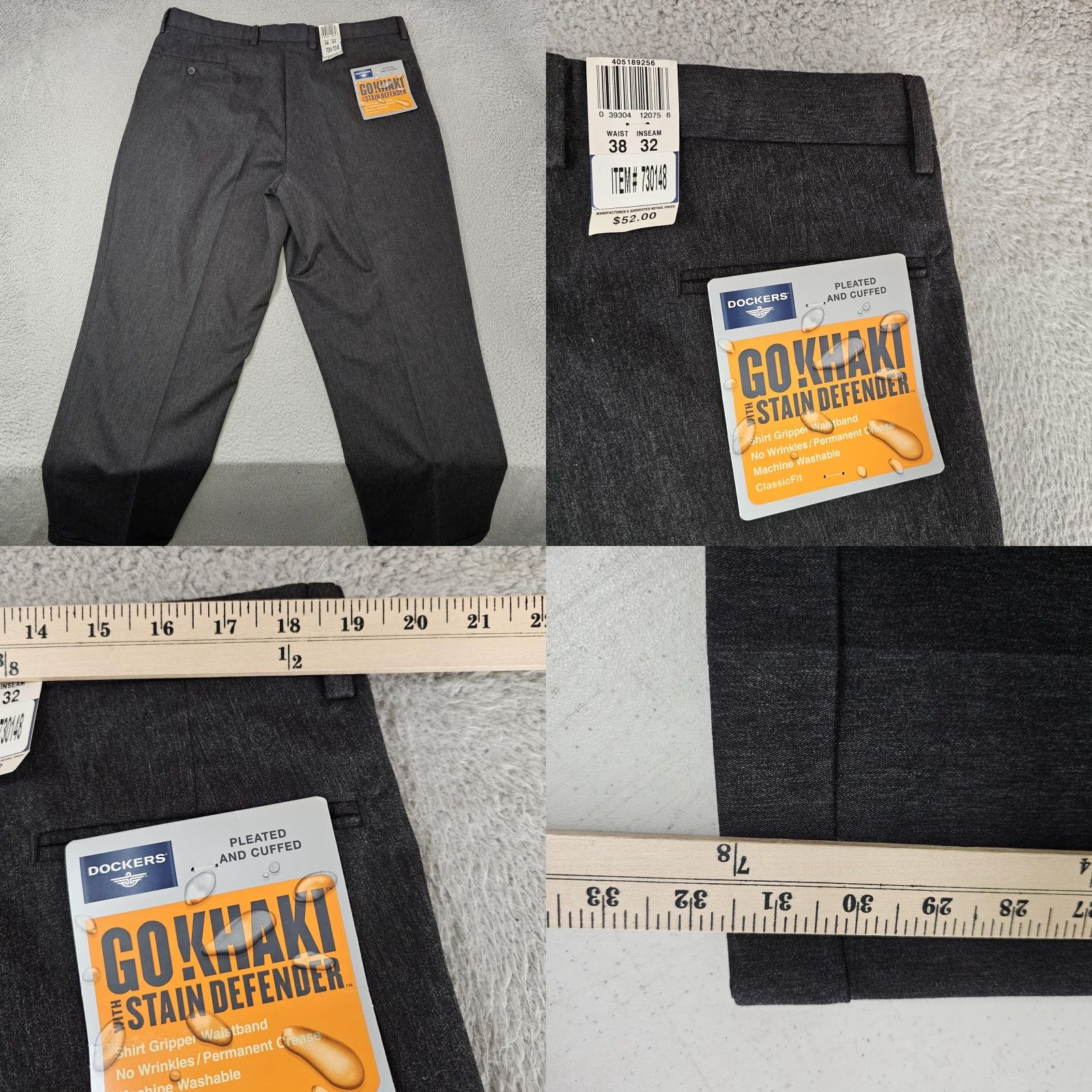 Dockers Dockers GoKhaki Pants Mens 38x32 Gray Pleated Cuffed Stain Defender Classic Fit Size US 38 / EU 54 - 8 Thumbnail