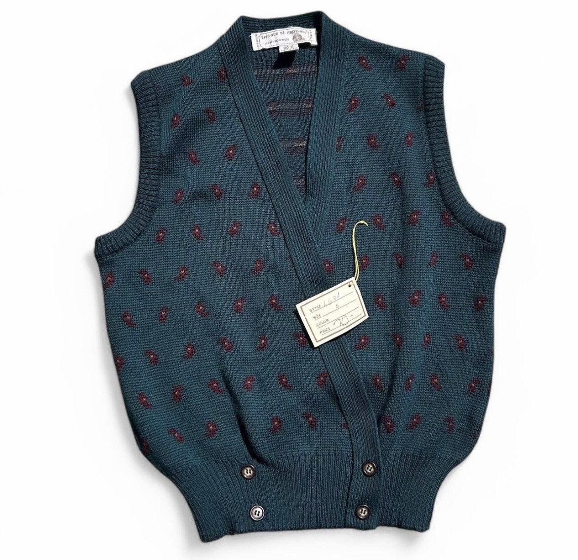Tricots St. Raphael × Vintage Tricot St Raphael Green & Maroon Wool Sweatervest Women’s S Size S / US 4 / IT 40 - 1 Thumbnail
