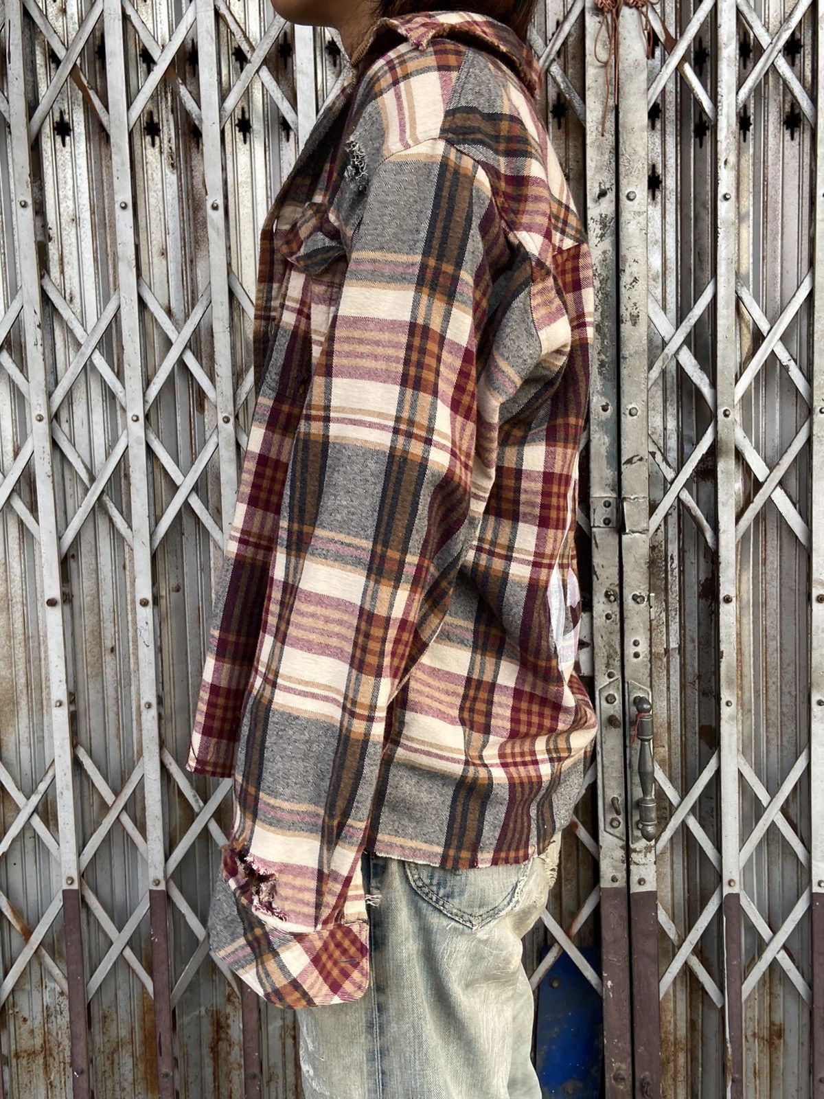 Vintage Distressed flannel shirt shadow plaid boxy fit Size US L / EU 52-54 / 3 - 9 Thumbnail