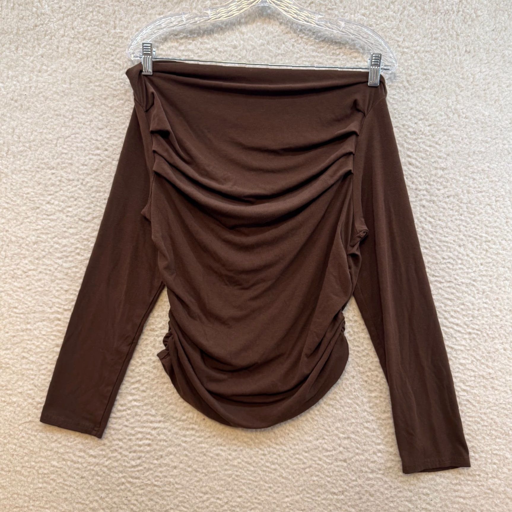 Vintage VINTAGE Y2K Off Shoulder Top XL Brown Ruched Boho Fairy Grunge Whimsigoth Shirt XL Brown Boho Fairy Grunge Whimsigoth Mens Womens Girls Boys Size XL / US 12-14 / IT 48-50 - 2 Thumbnail