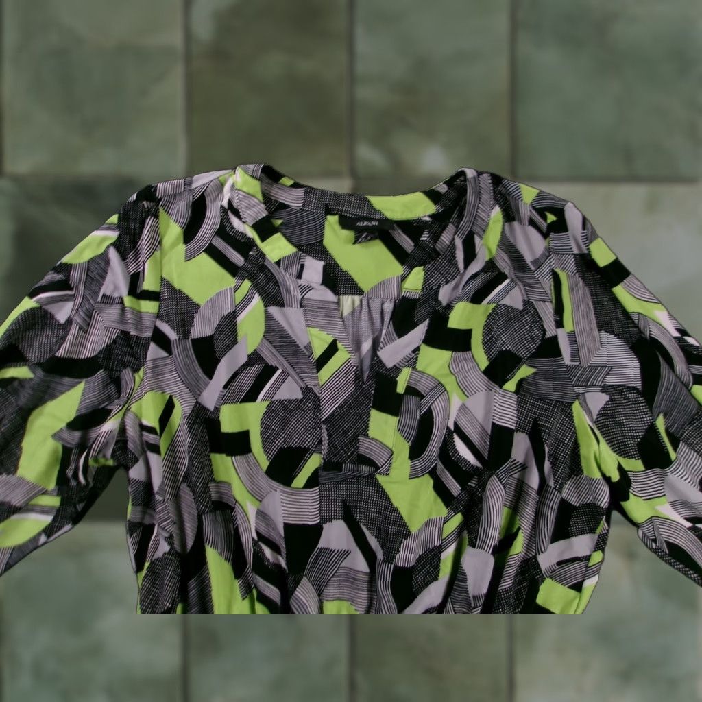 Alfani Alfani Blouse Womens XL Printed Geometric Peplum Elastic Waist 3/4 Sleeve Green Black Size XL / US 12-14 / IT 48-50 - 1 Thumbnail
