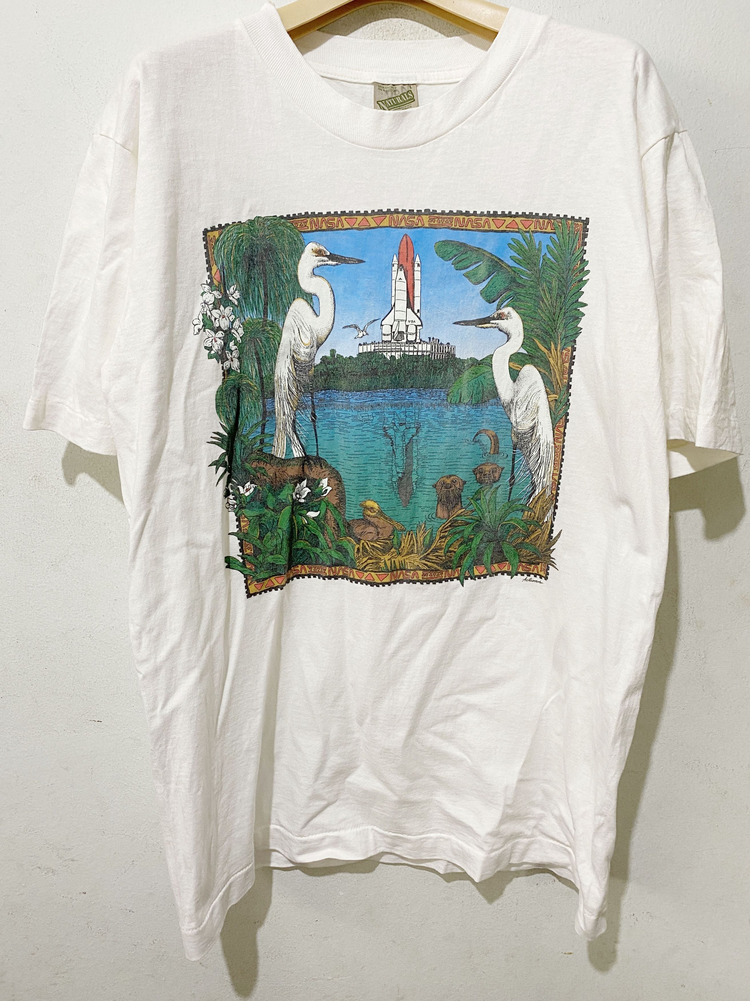 VTG 90s KENNEDY SPACE CENTRE NAVY BLUE DELTA PRO WEIGHT T SHIRT XS