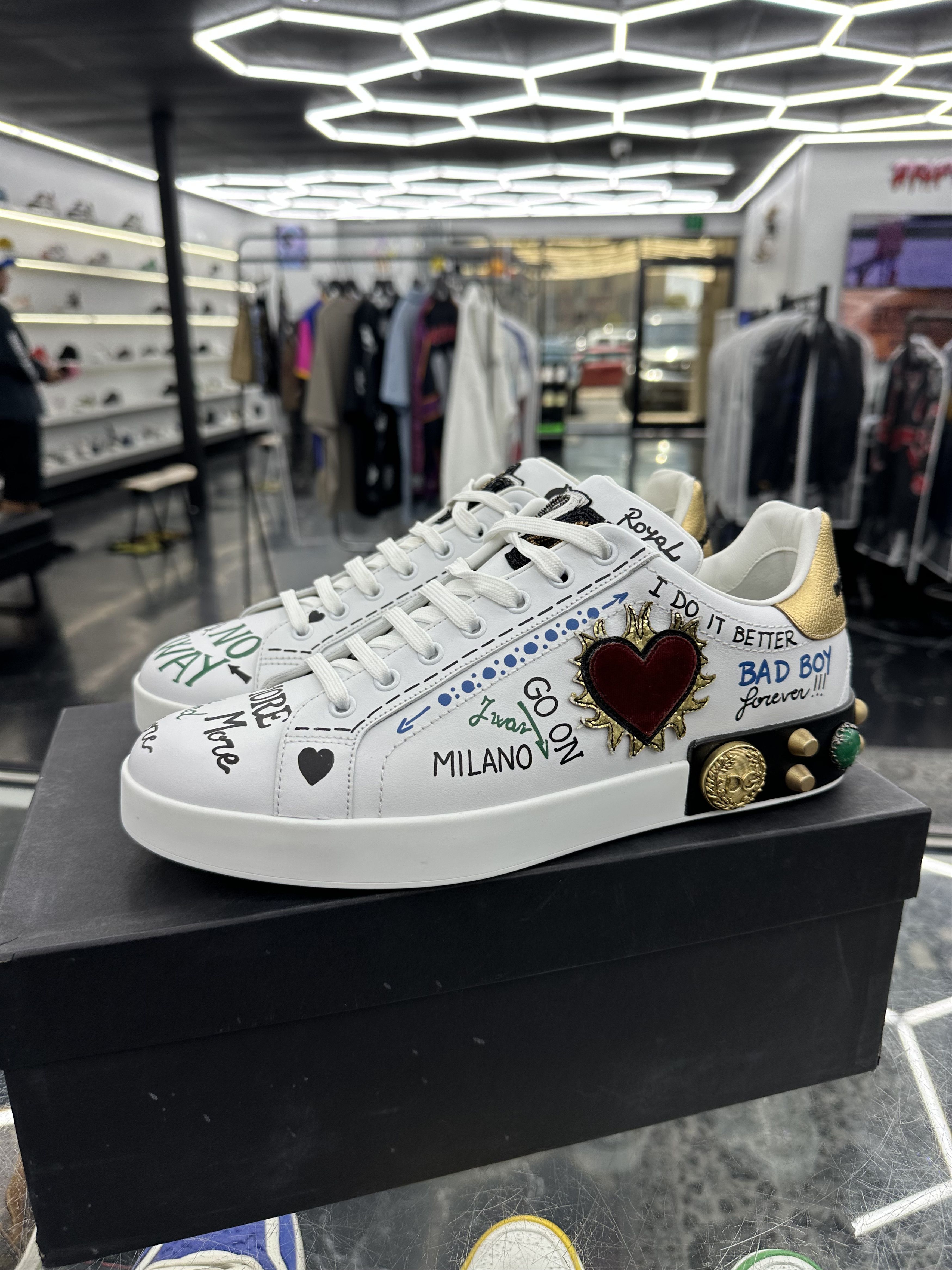 Dolce & Gabbana Portofino White DG Logo Heart Pearl Logo Graffiti Size US 10 / EU 43 - 1 Thumbnail